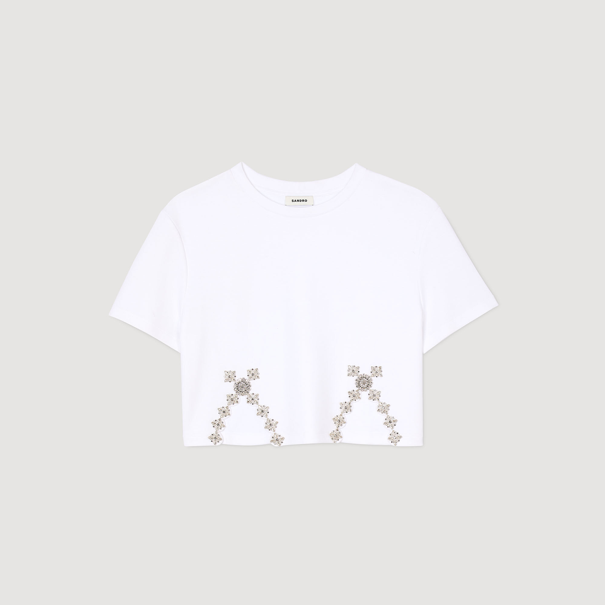 Kurzes T-Shirt mit Strass-Verzierung