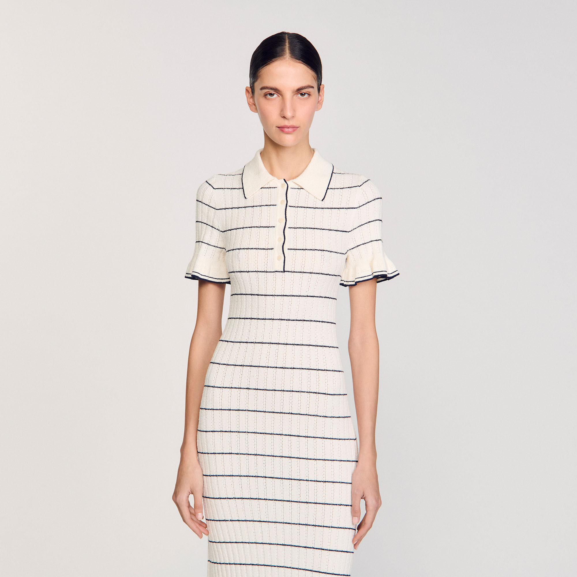 Langes Strickkleid mit Polokragen