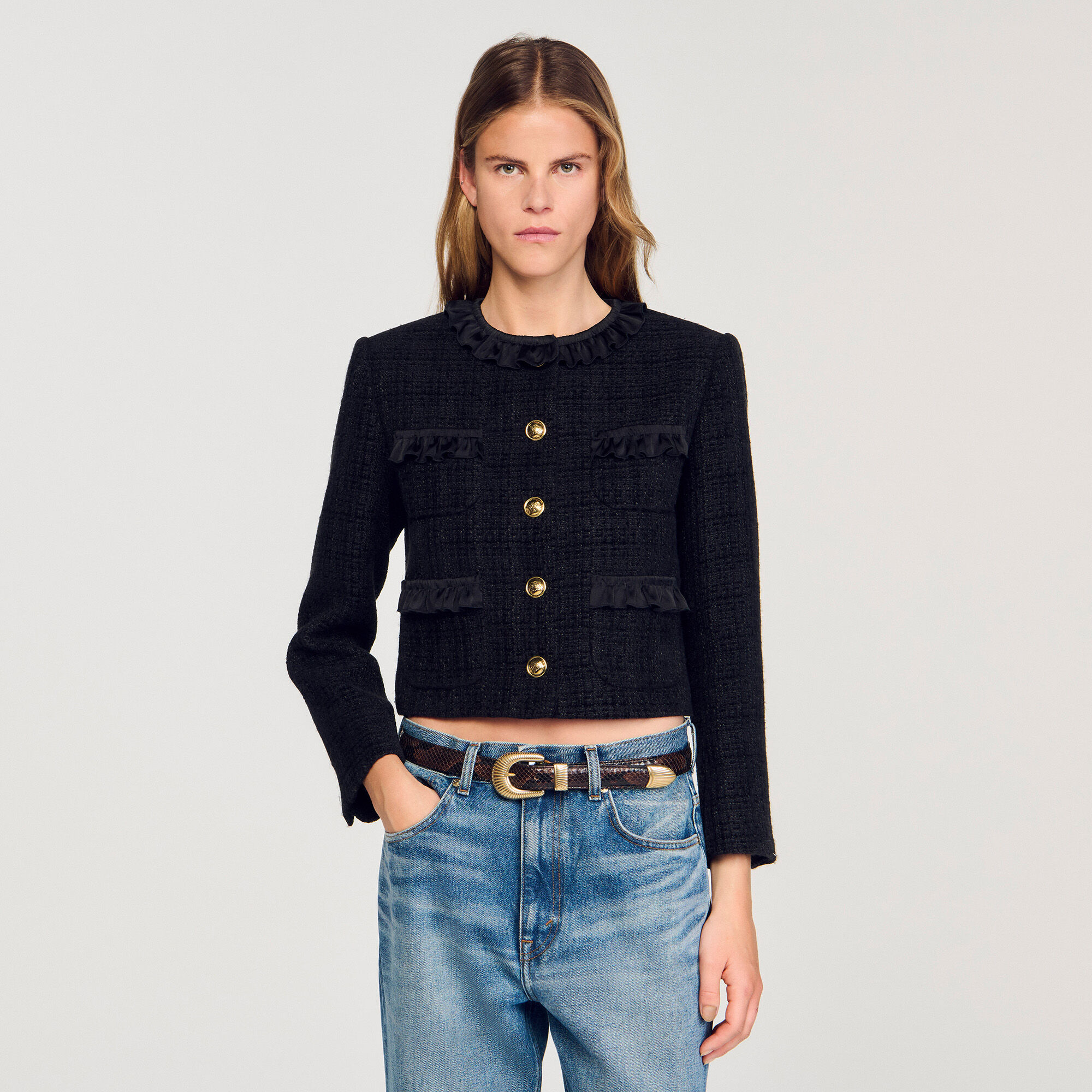 Tweed-Jacke mit Volants