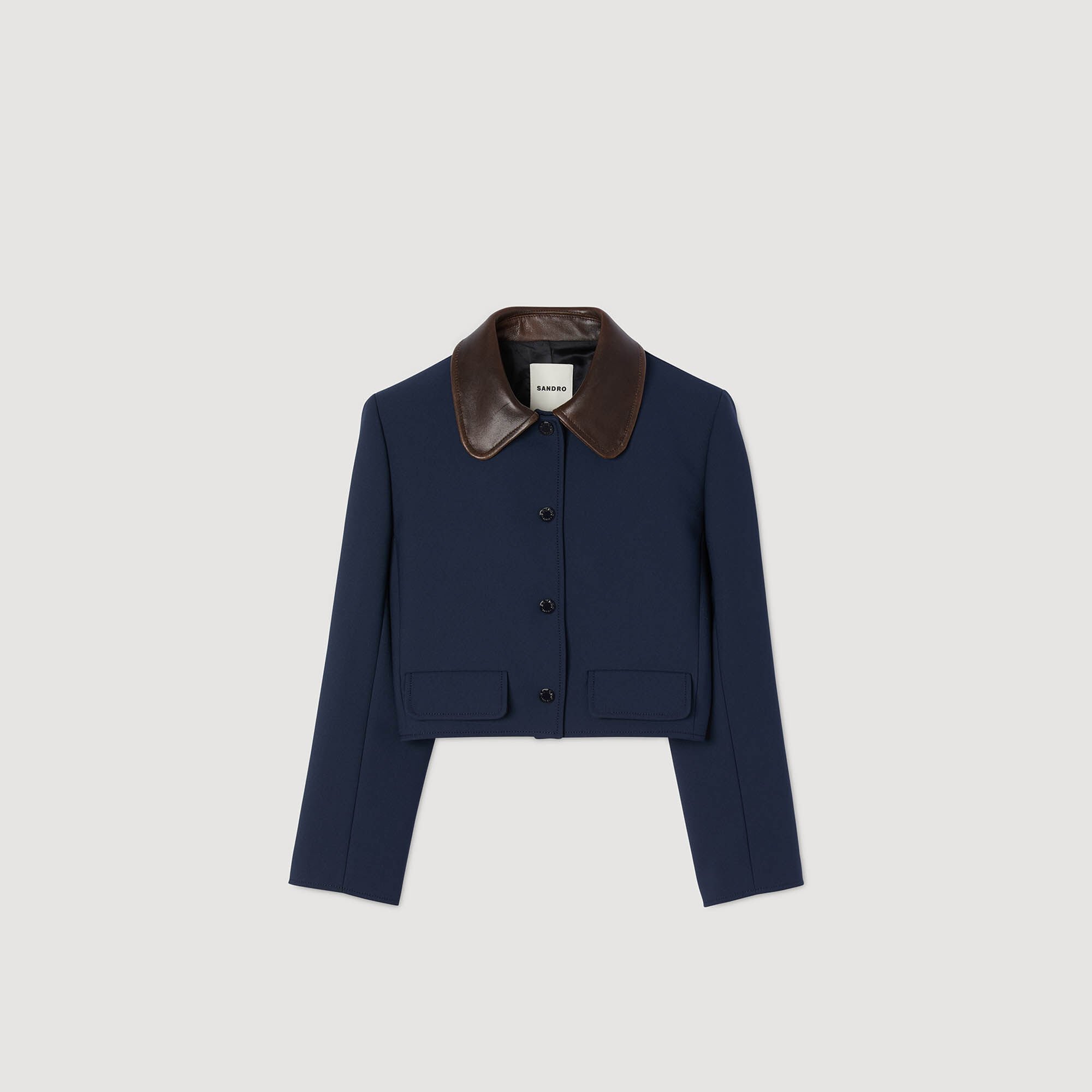 Kurze Jacke mit Lederkragen