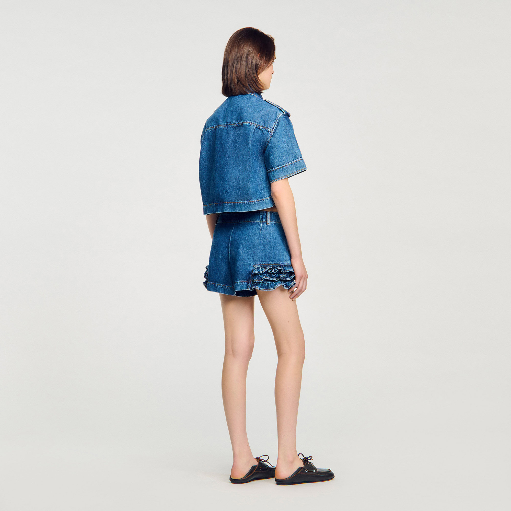 Shorts aus Denim mit Volants