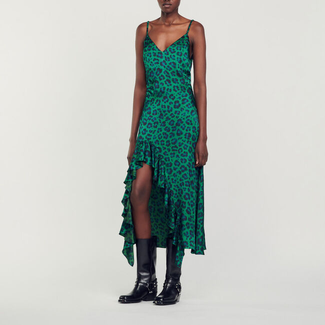 Kleid mit Schlitz und Leopardenprint