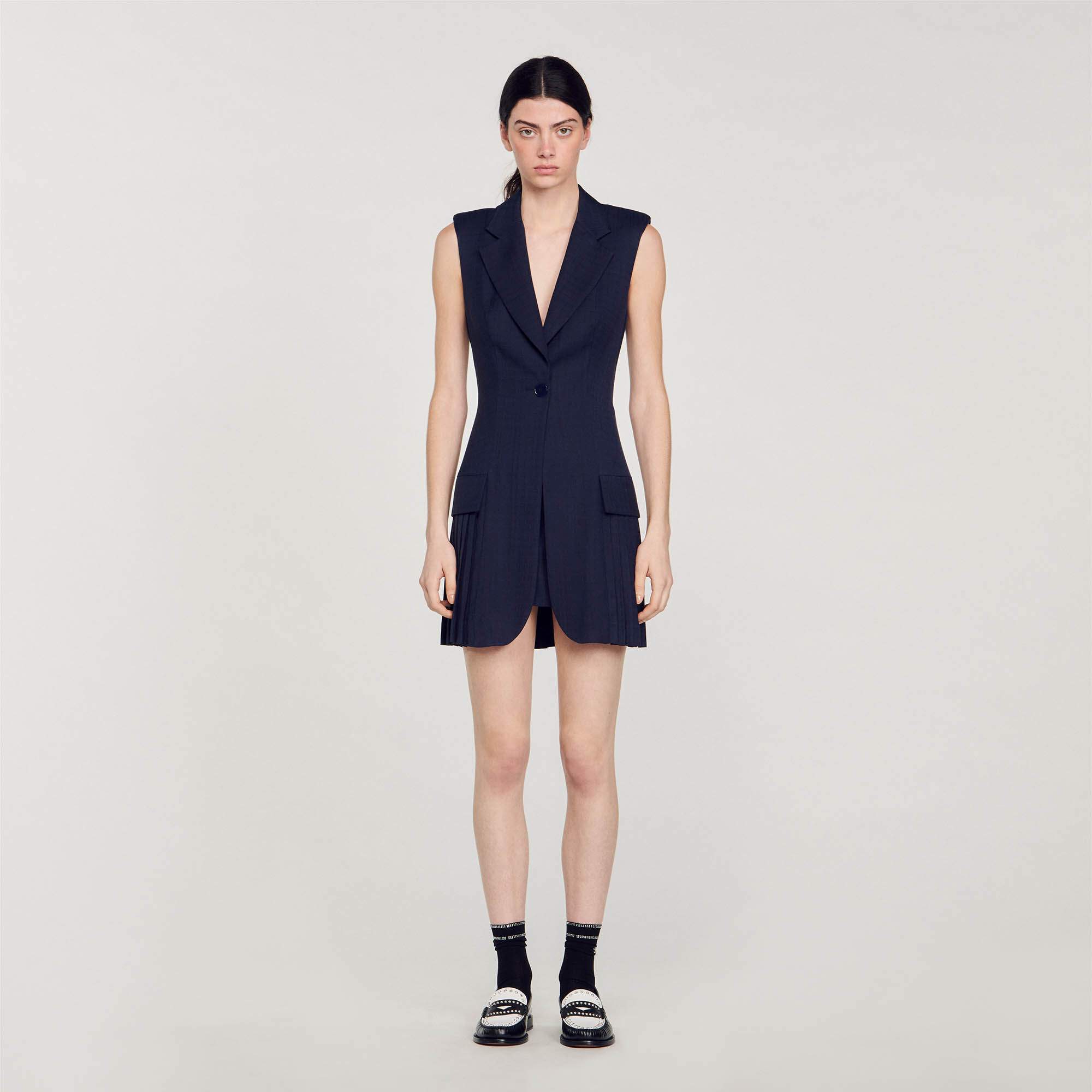Kurzes plissiertes Anzugkleid blau fur Damen Sandro Paris