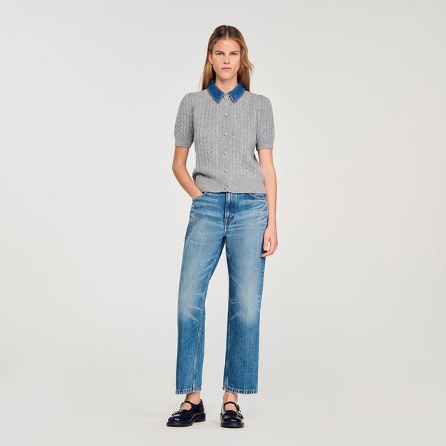 Cardigan mit Denim-Kragen