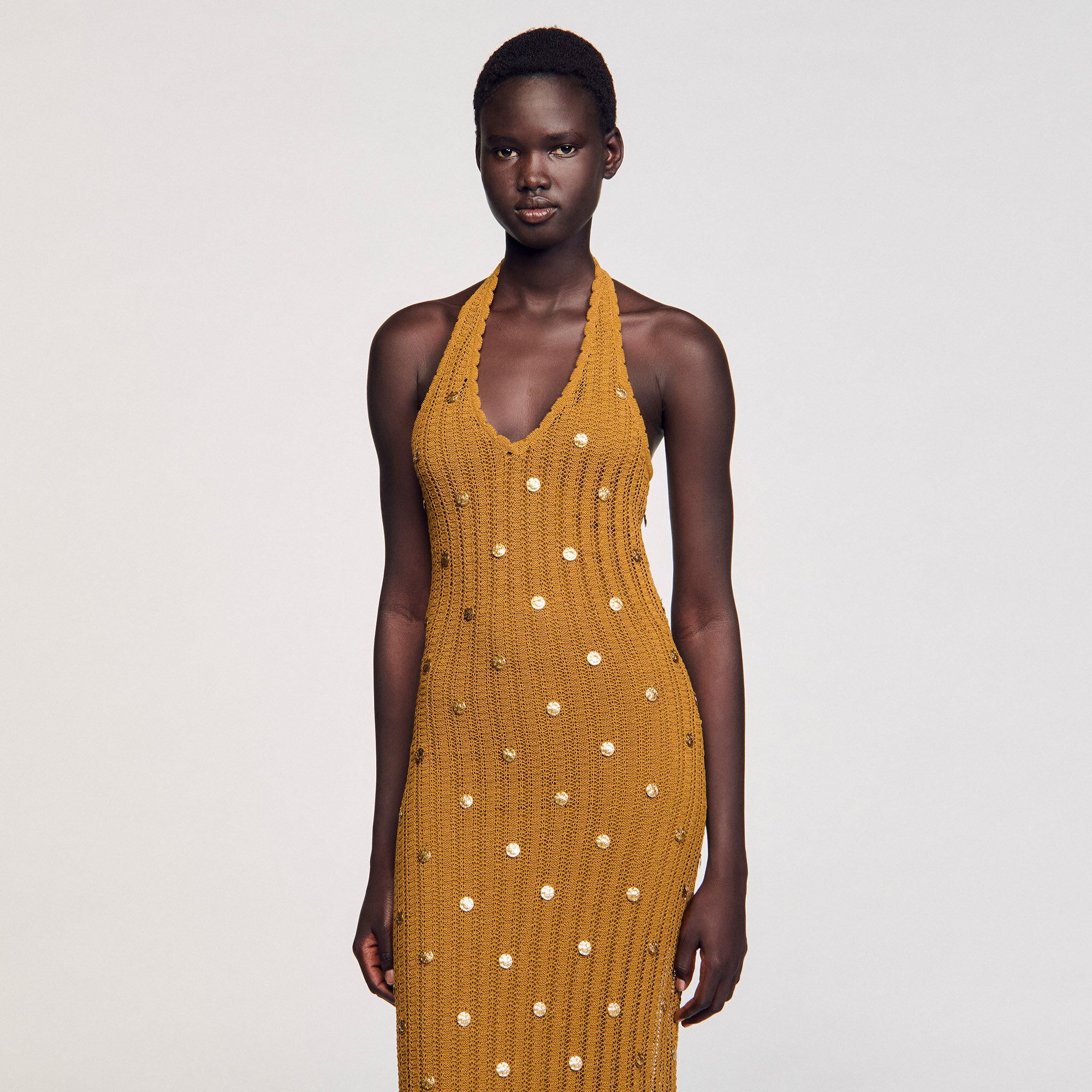 Langes Strickkleid mit Quasten