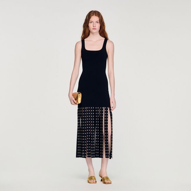 Langes Strickkleid mit Fransen