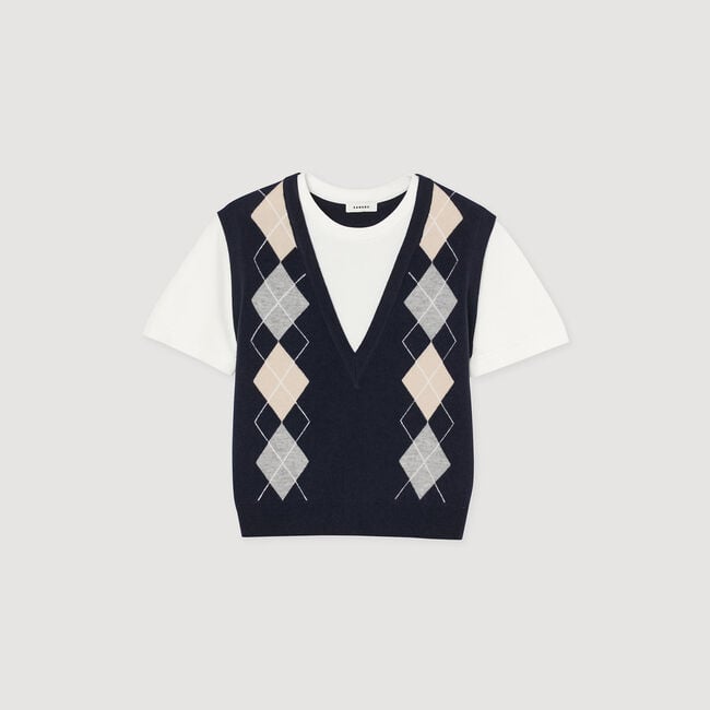 Trompe-l'Œil-Pullover mit Rauten