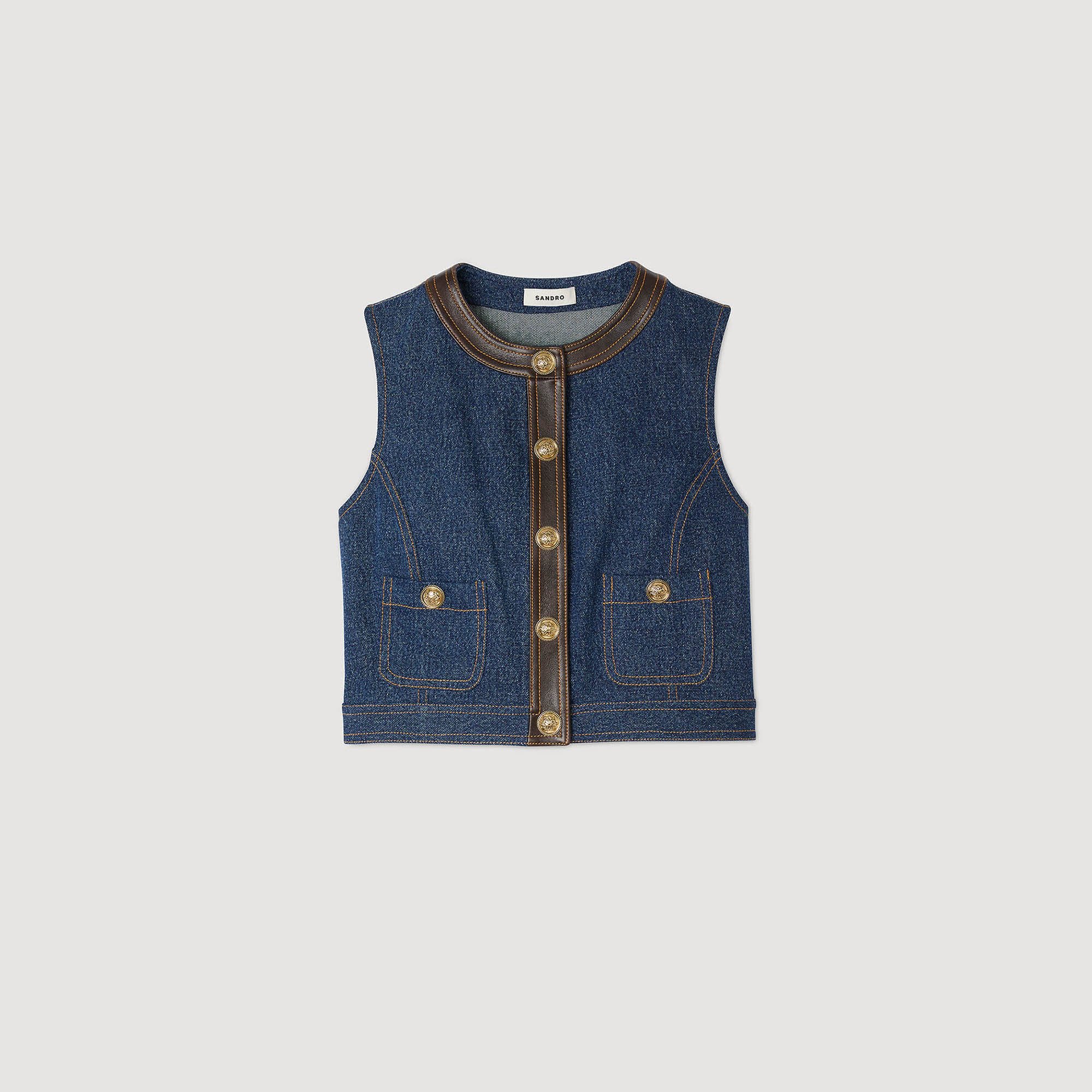 Top aus Denim und Leder