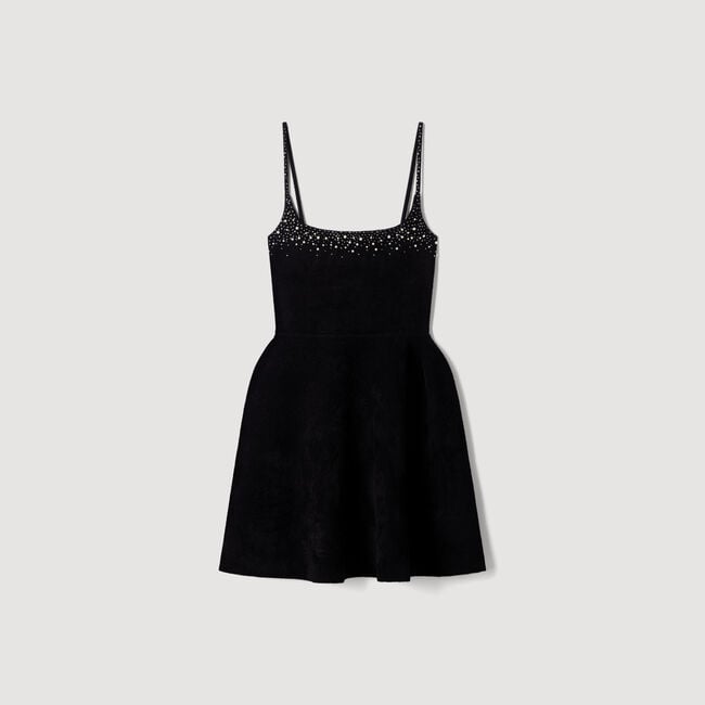 Kurzes Samtkleid mit Strass - Damen | Sandro