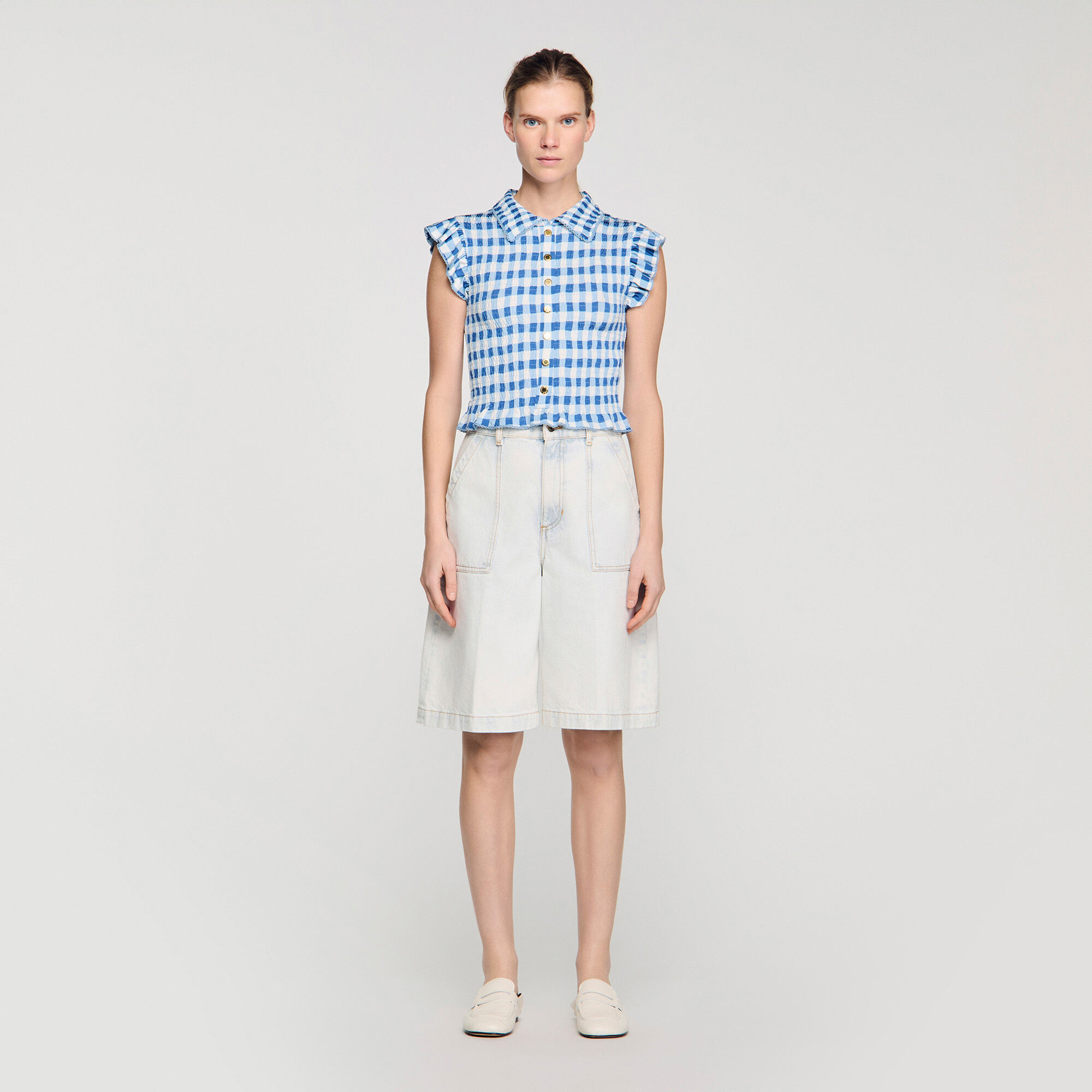 Gesmoktes T-Shirt mit Vichy-Muster