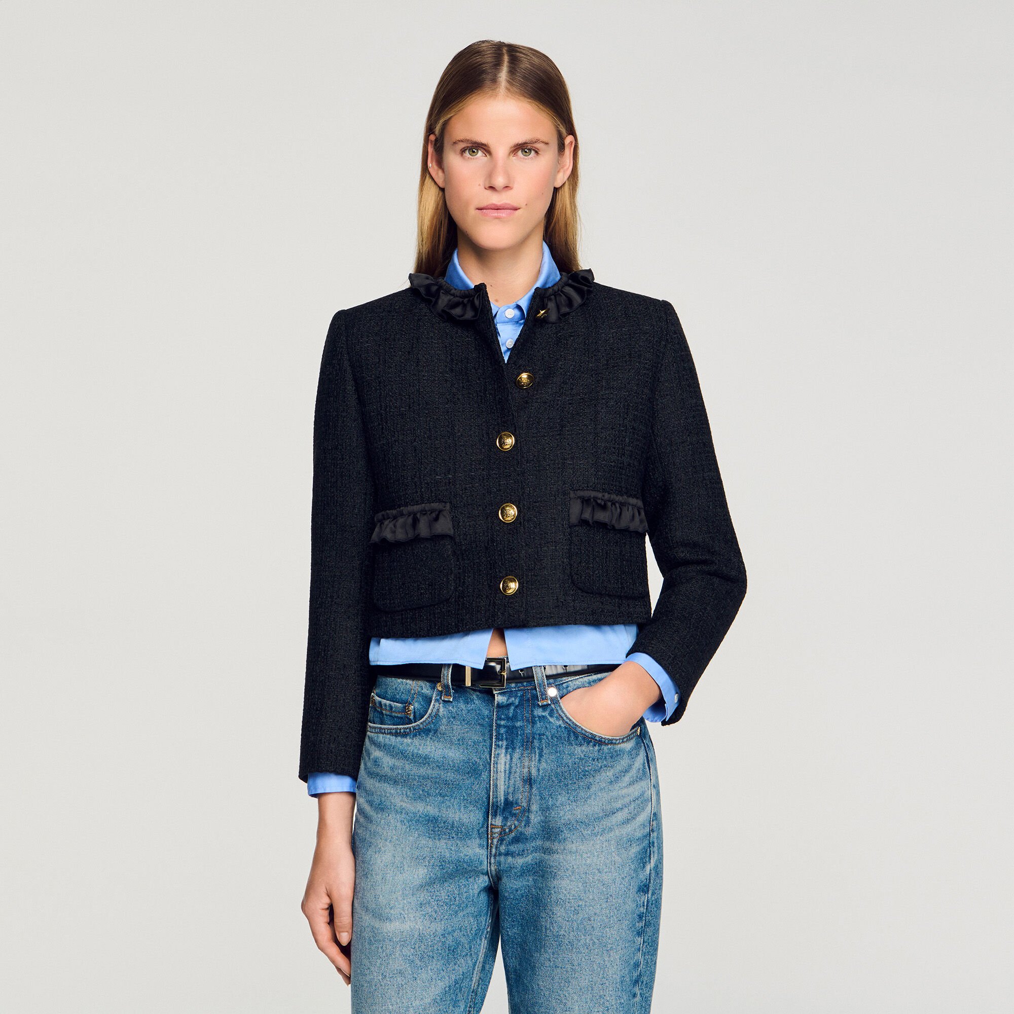 Tweed-Jacke mit Volants