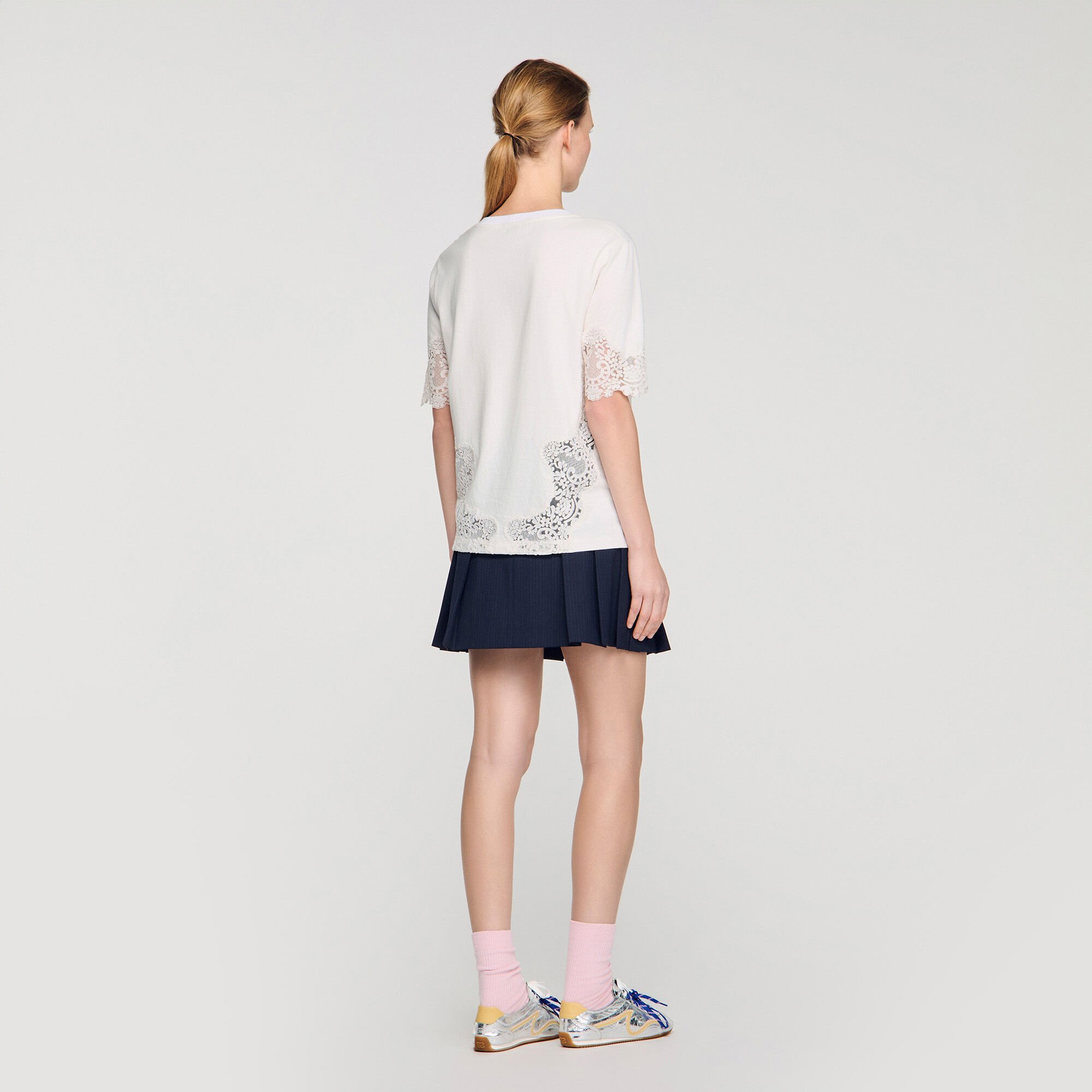 Baumwoll-T-Shirt mit Spitzendetails