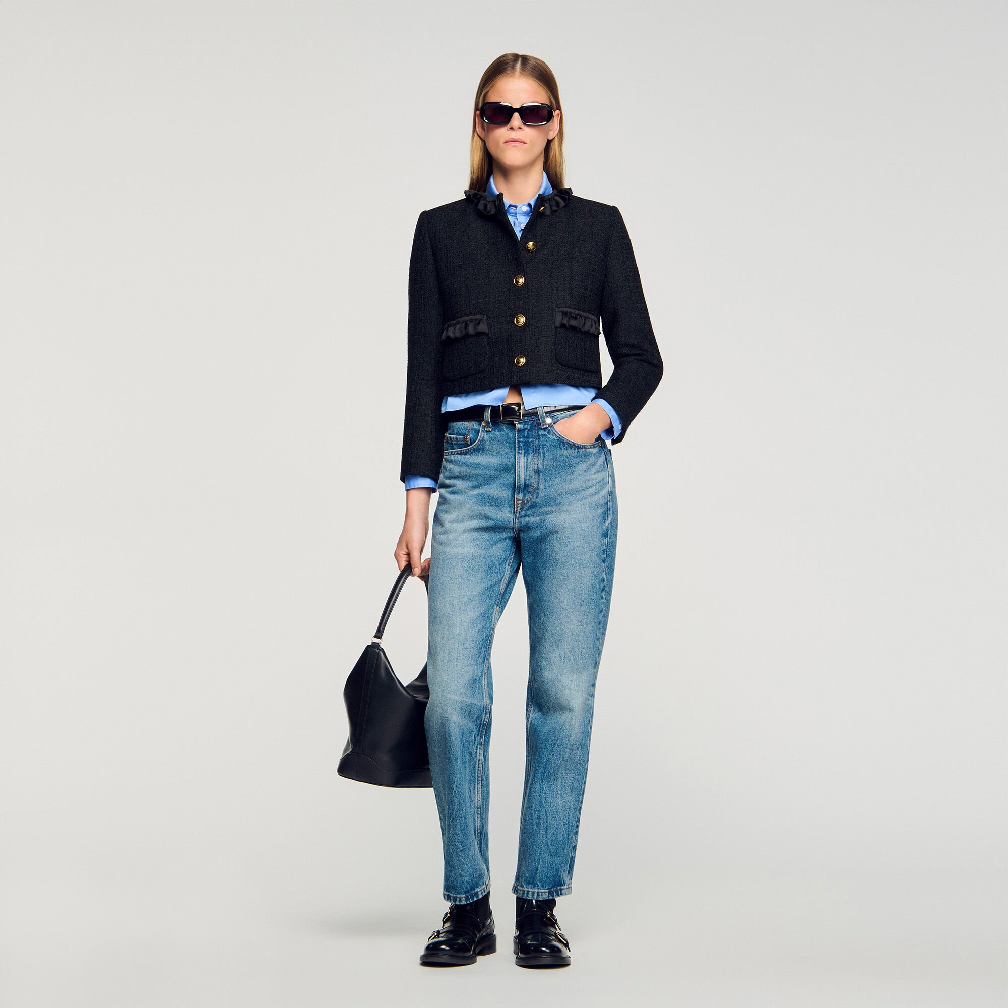 Tweed-Jacke mit Volants