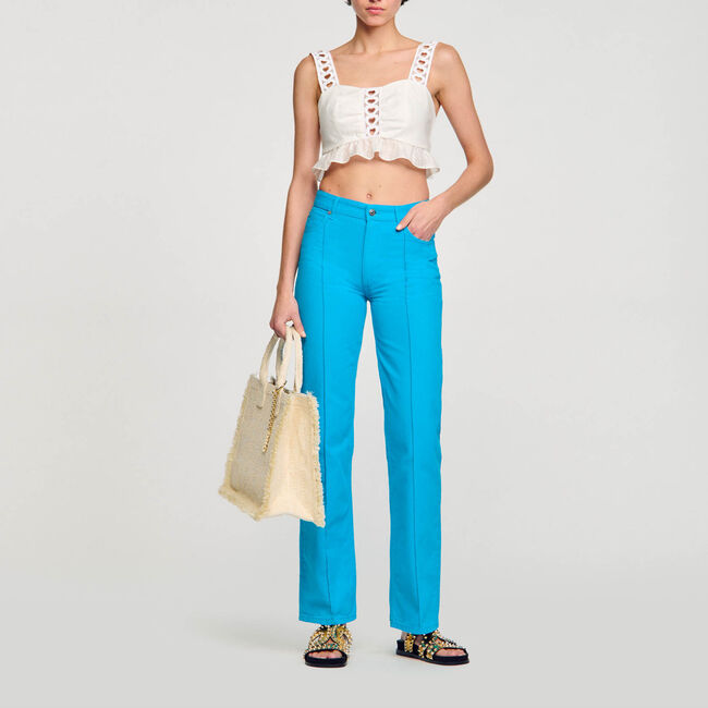 Kurzes Top aus Leinenmischgewebe