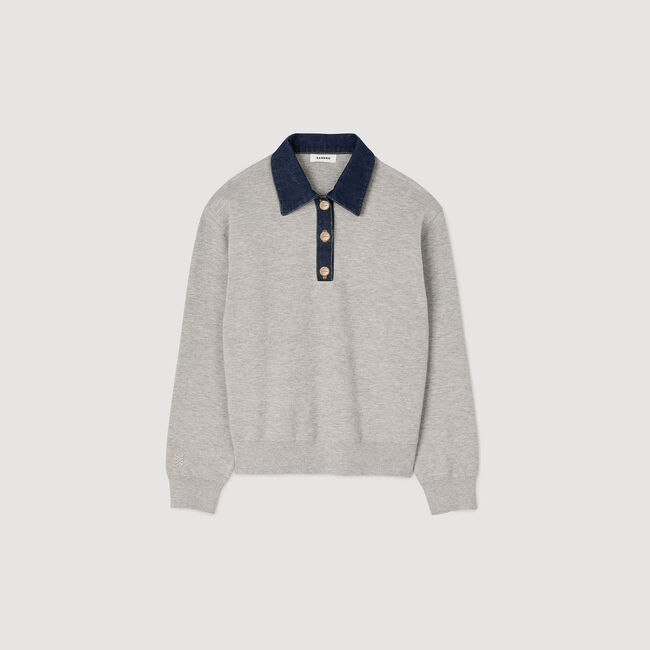 Pullover mit Kragen aus Jeansstoff