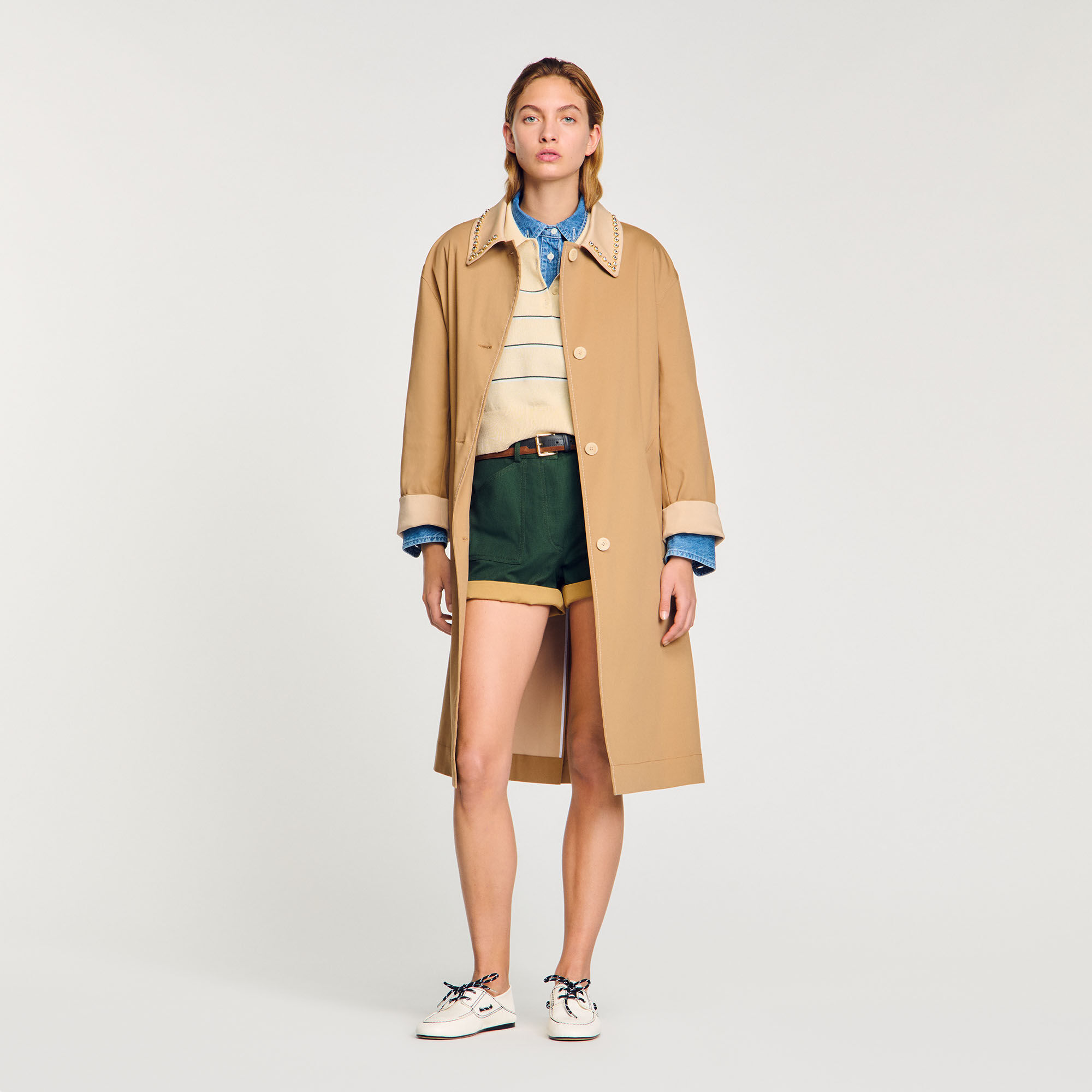 Trenchcoat mit Strasskragen