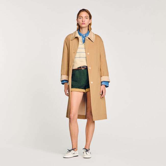 Trenchcoat mit Strasskragen