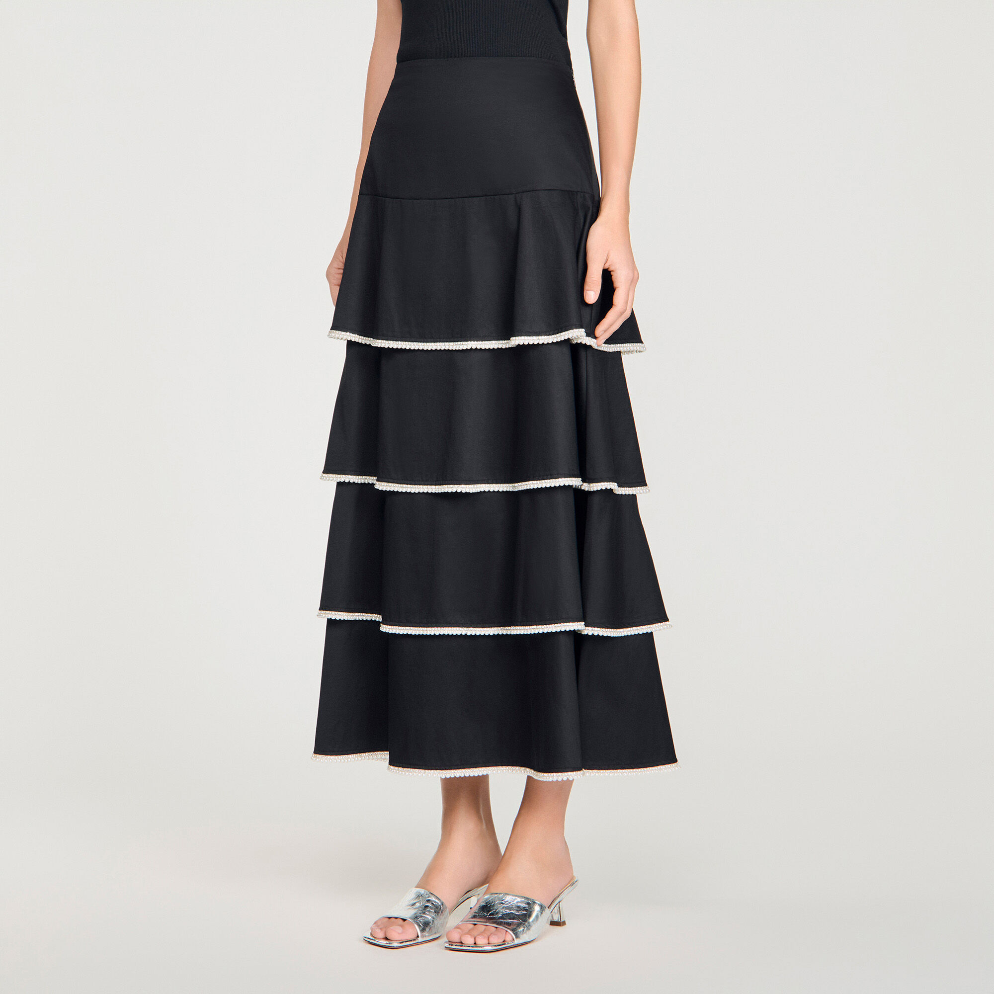 Langer Rock mit R&uuml;schen und Strass