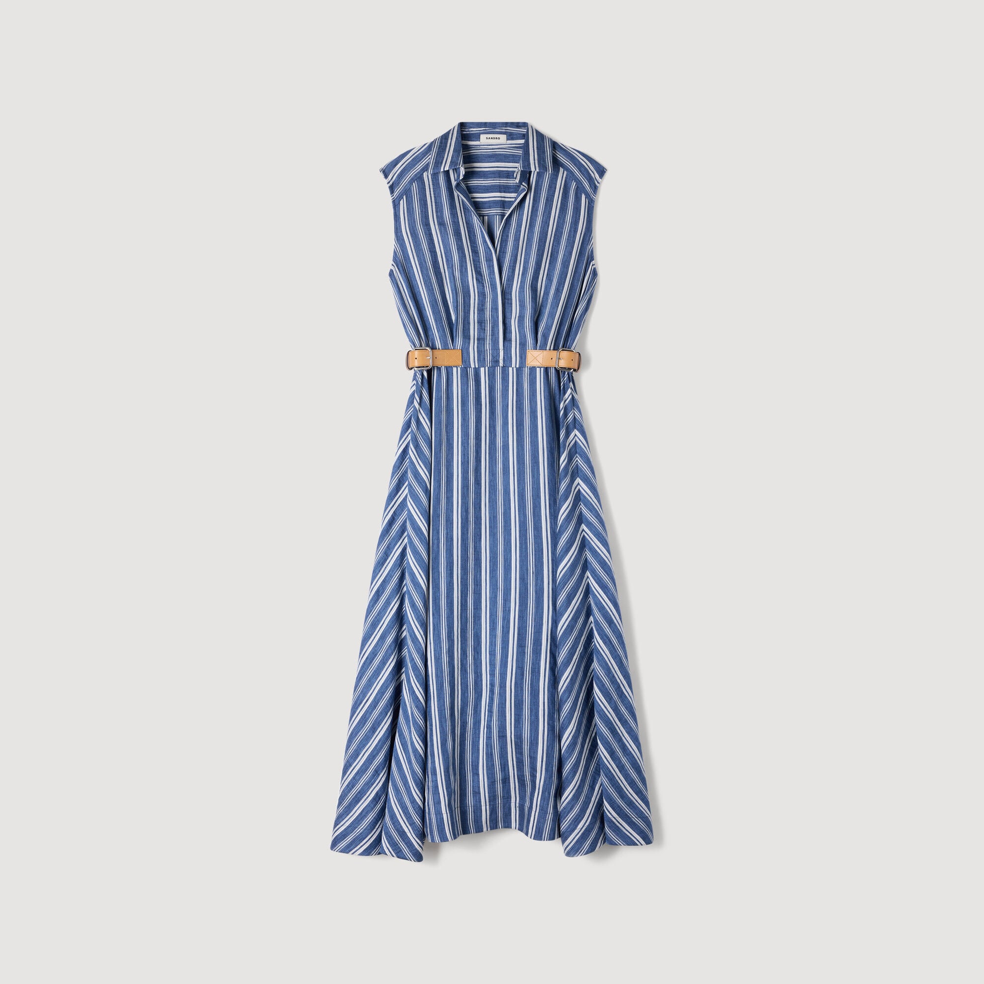 Langes Kleid mit Streifen und Leder