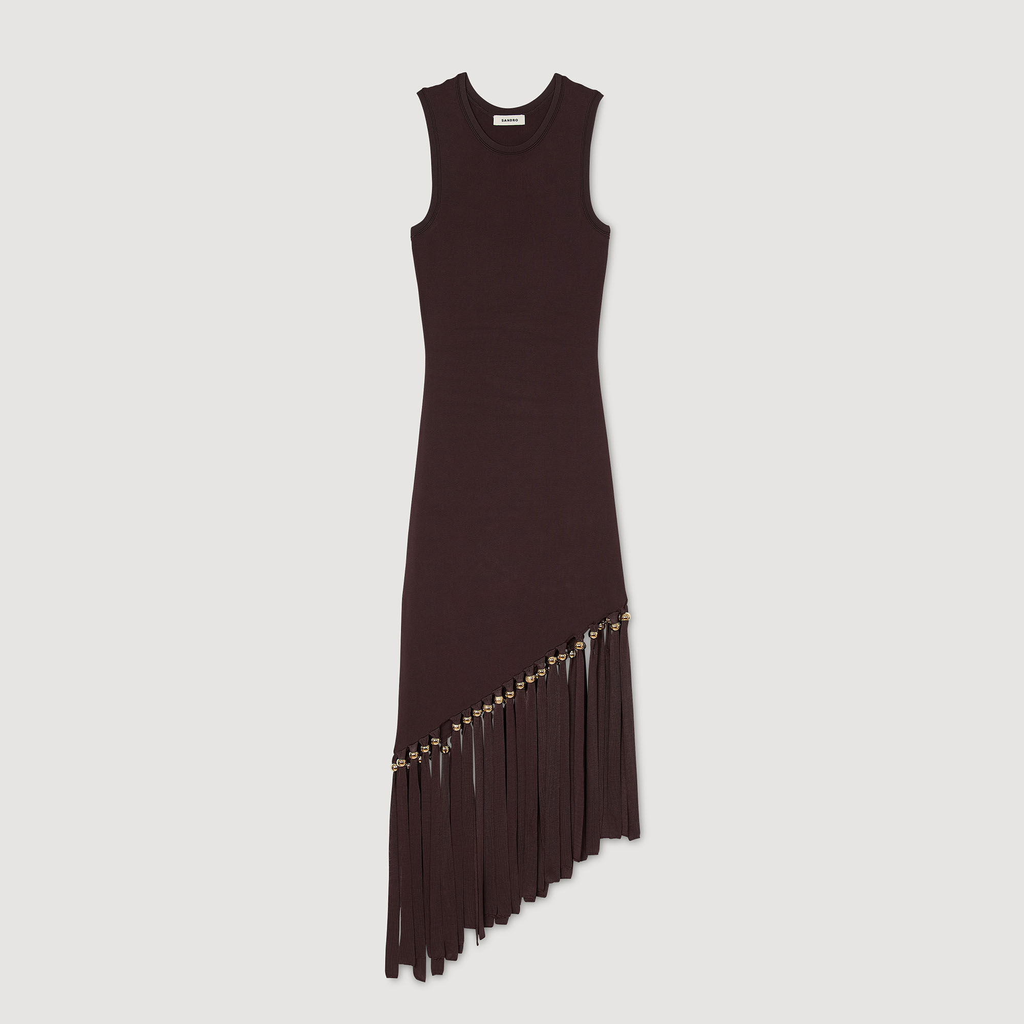 Langes Kleid mit Fransen und Perlen