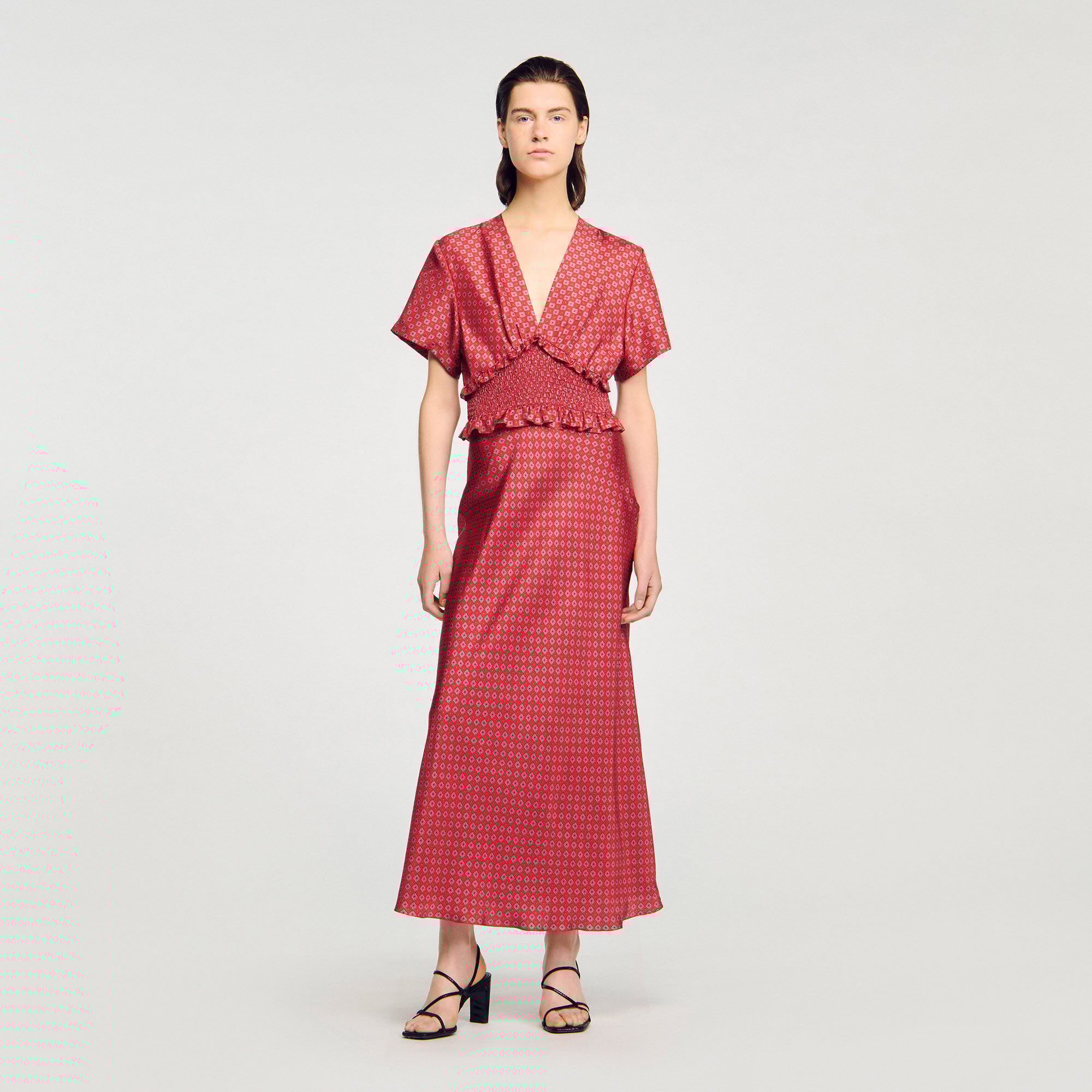 Langes Kleid mit Tuchprint