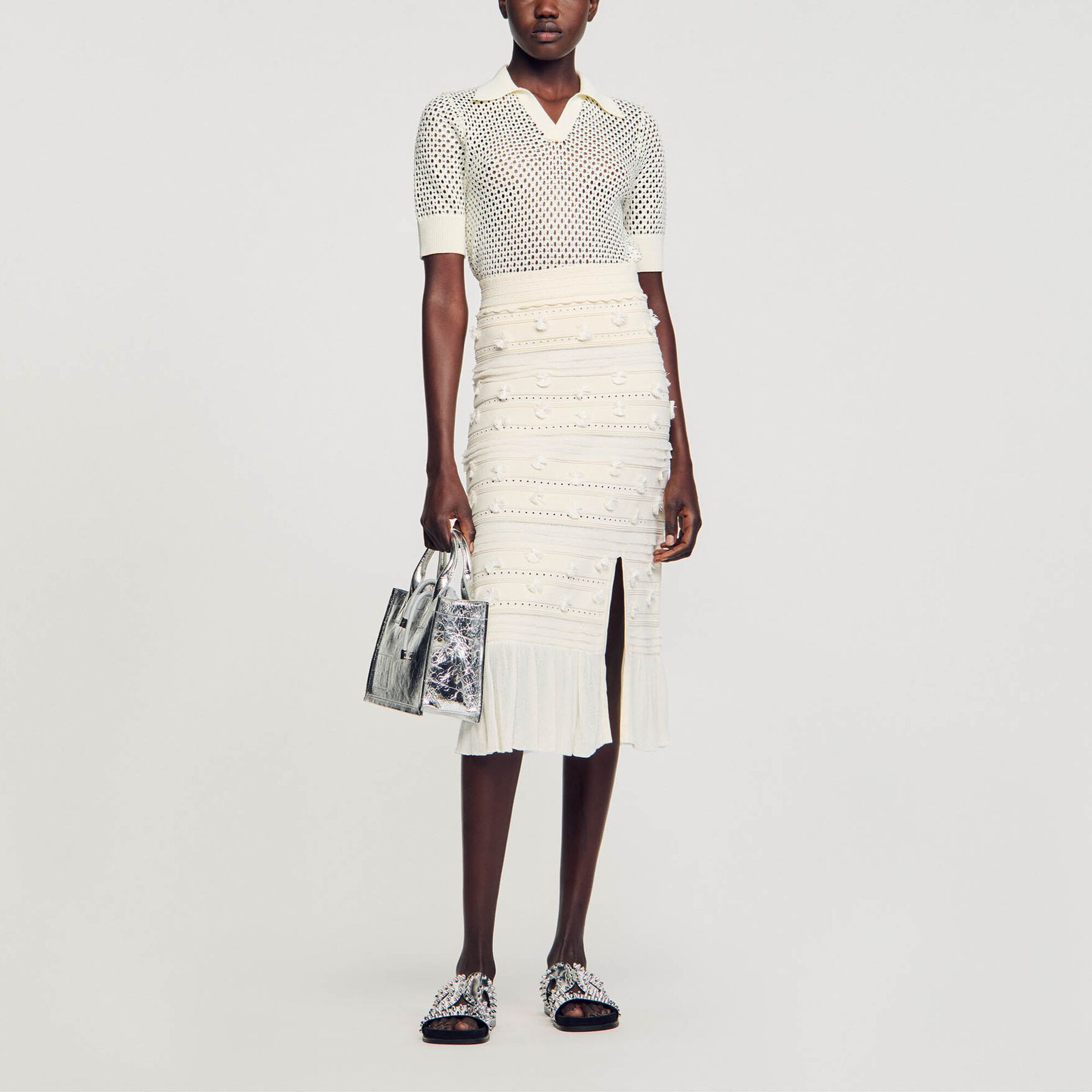 Midirock aus Strick mit Lochmuster