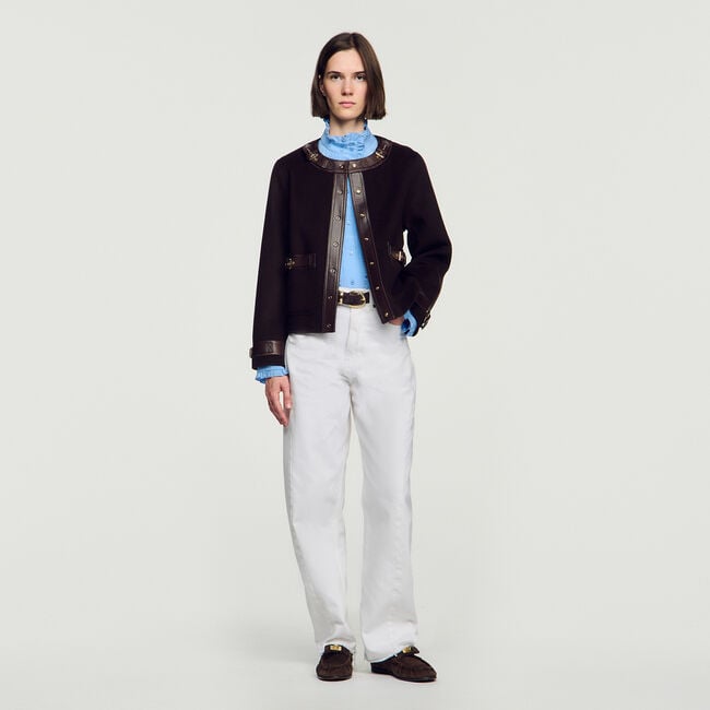 Kurzer Mantel mit Lederdetails - Damen | Sandro