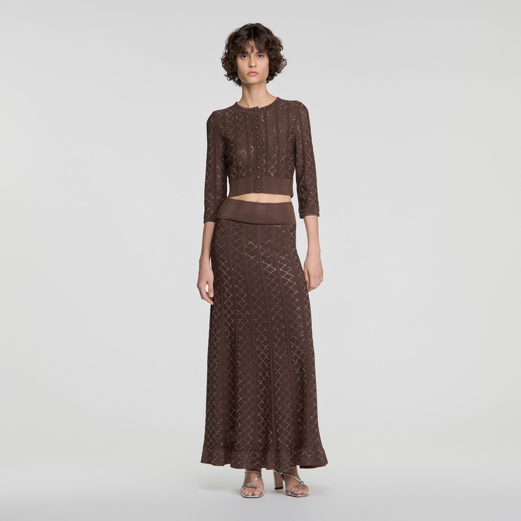 Langer Strickrock mit Strassbesatz - Damen | Sandro