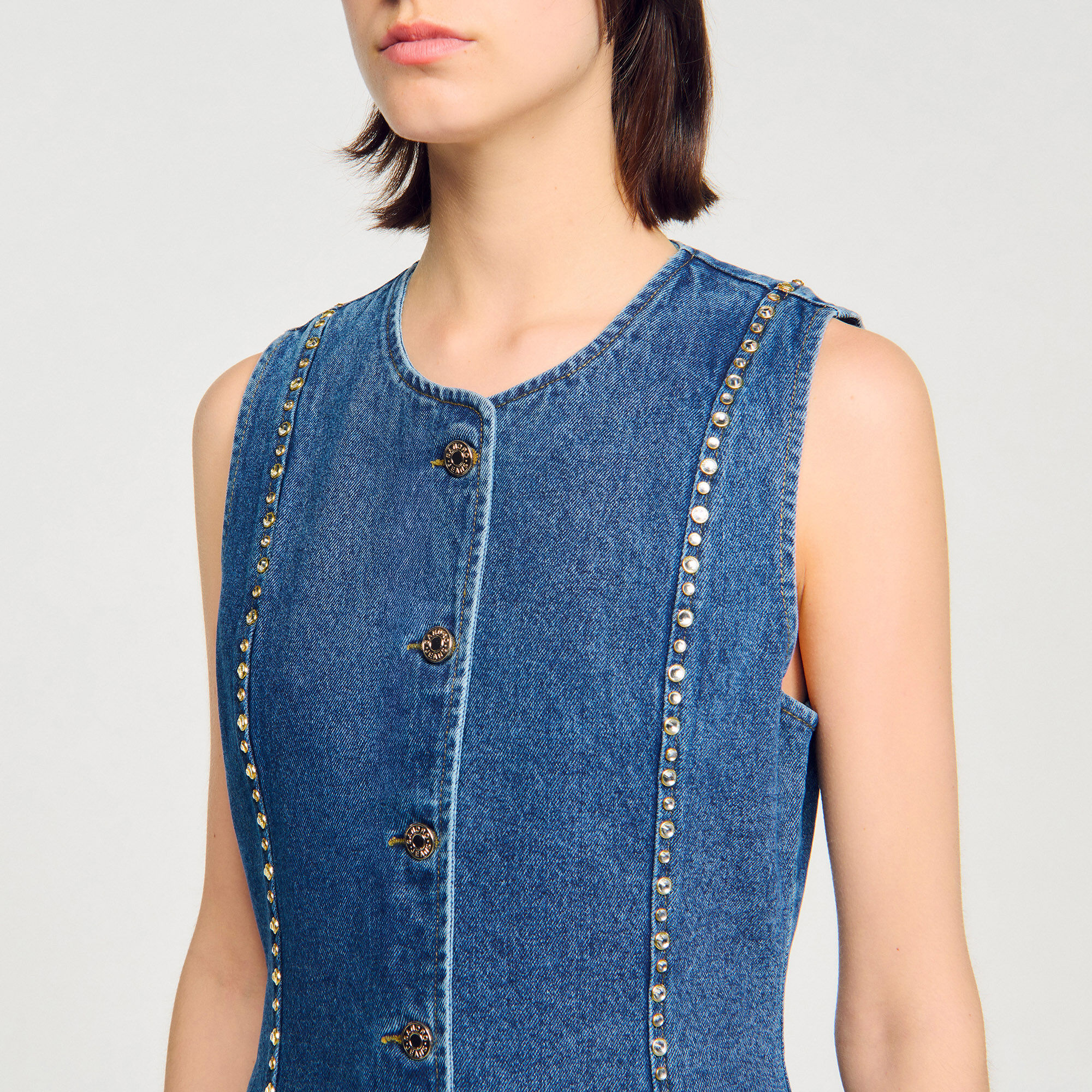 Top aus Denim mit Strass