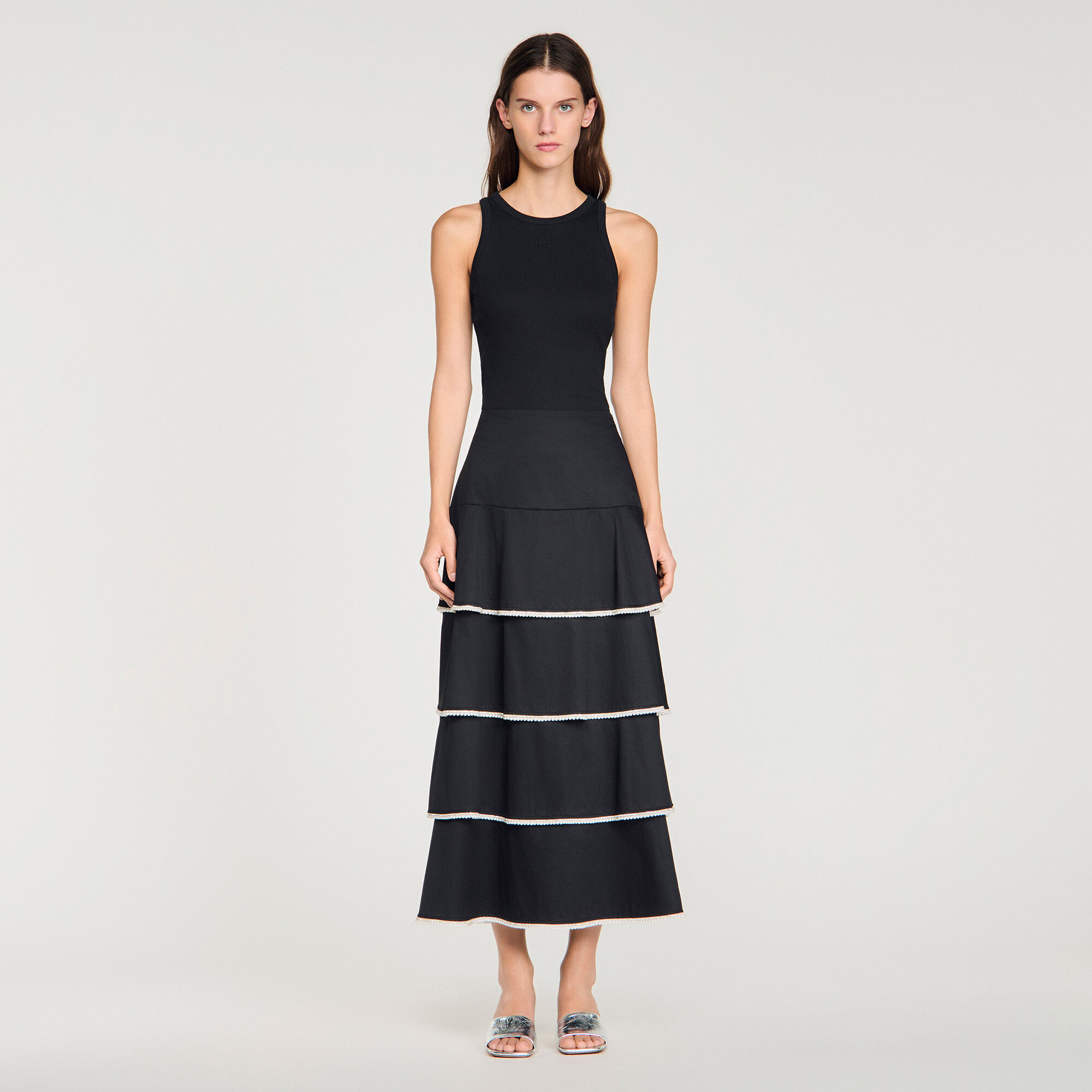 Langer Rock mit R&uuml;schen und Strass