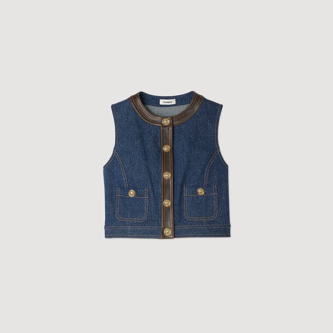Top aus Denim und Leder
