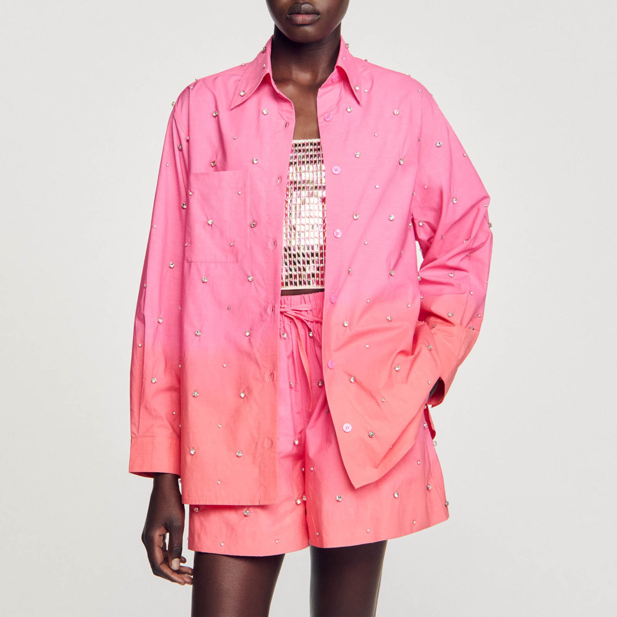 Dip-Dye-Hemdbluse mit Strassbesatz