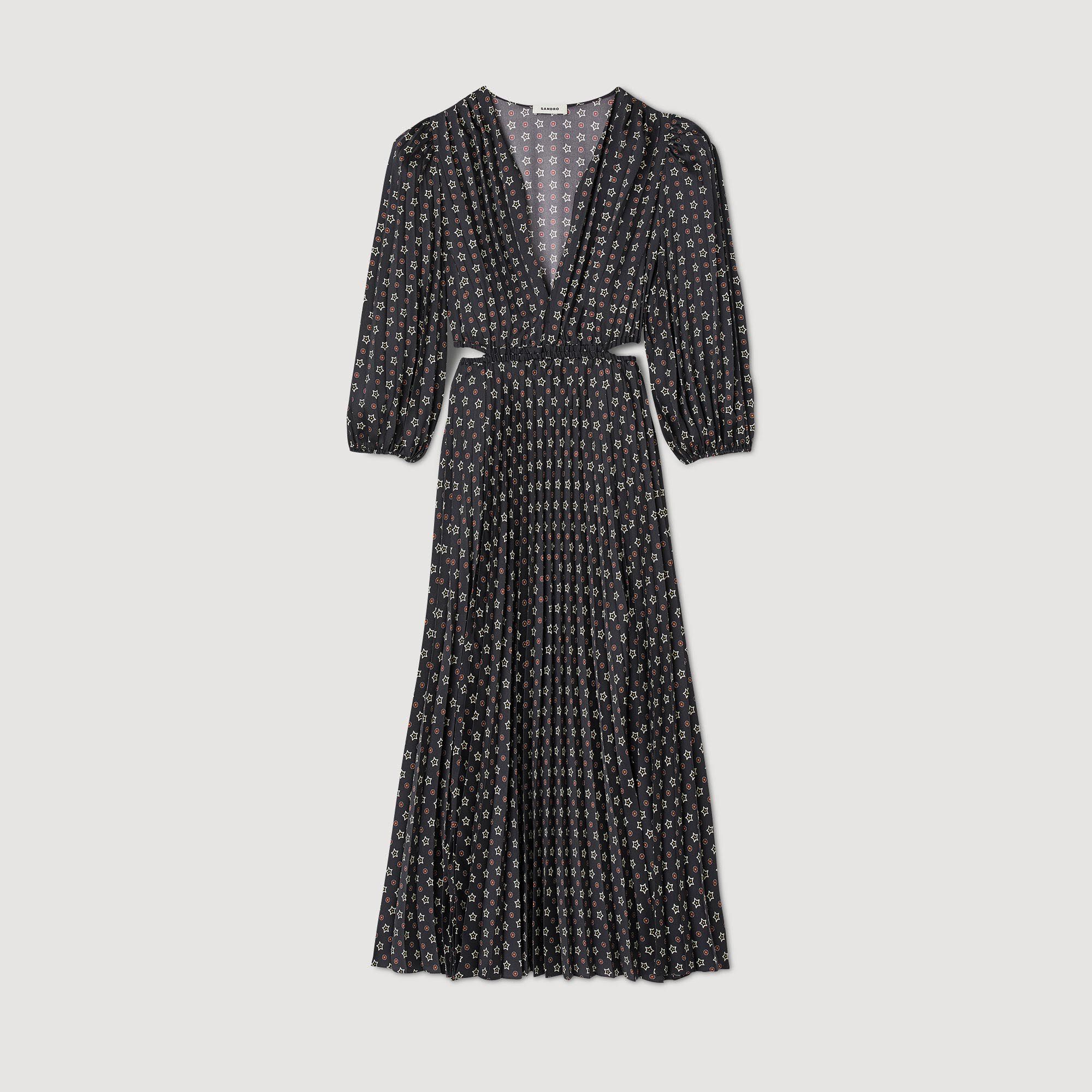 Langes plissiertes Kleid mit Print