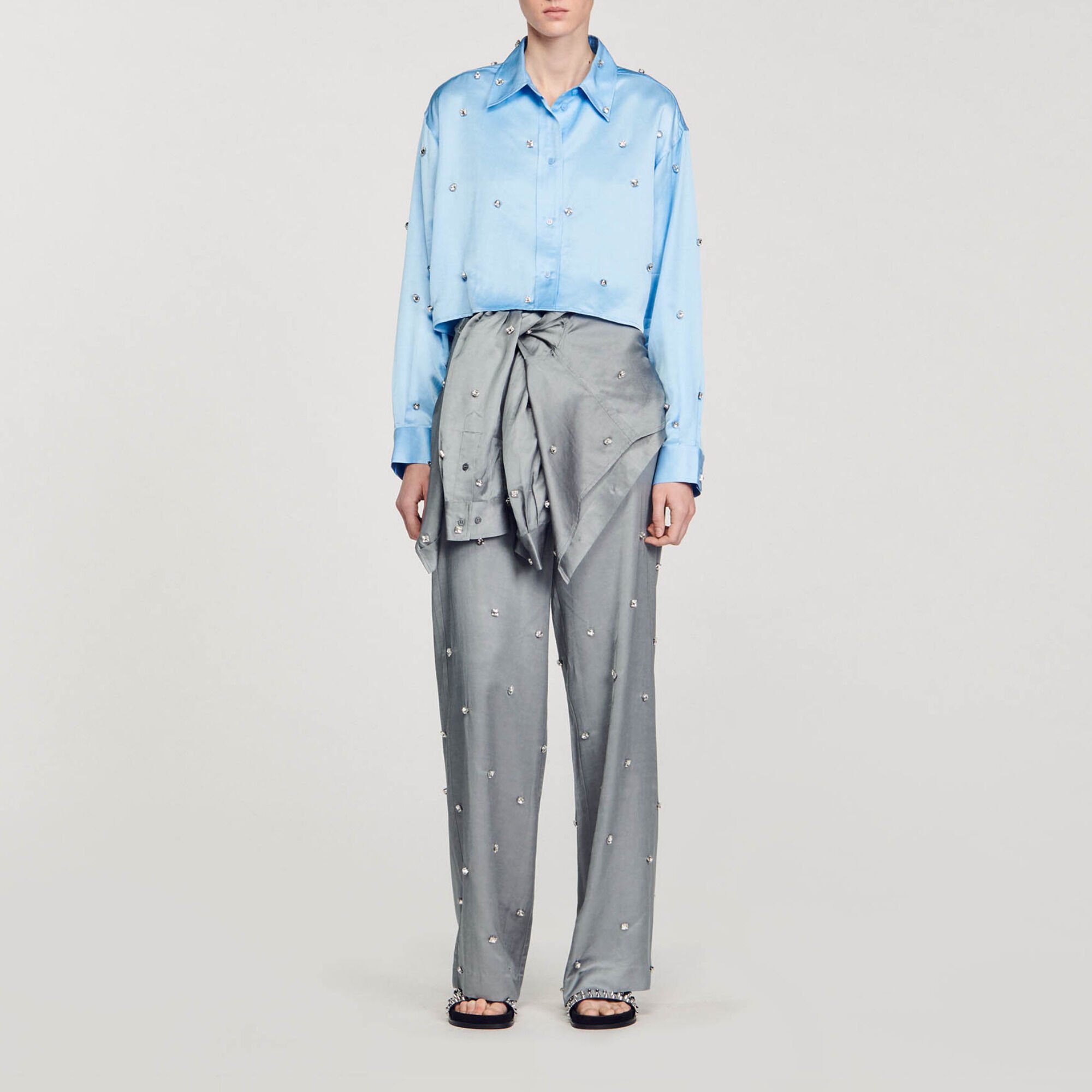 Satinhemd mit Strass-Verzierung