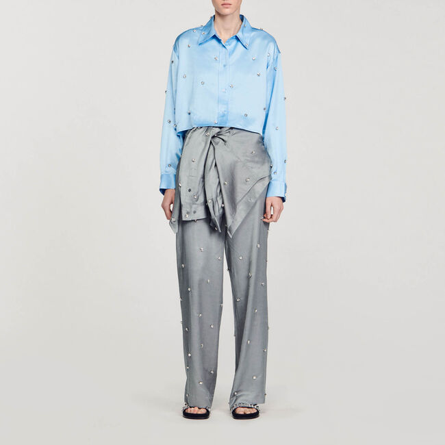 Satinhemd mit Strass-Verzierung
