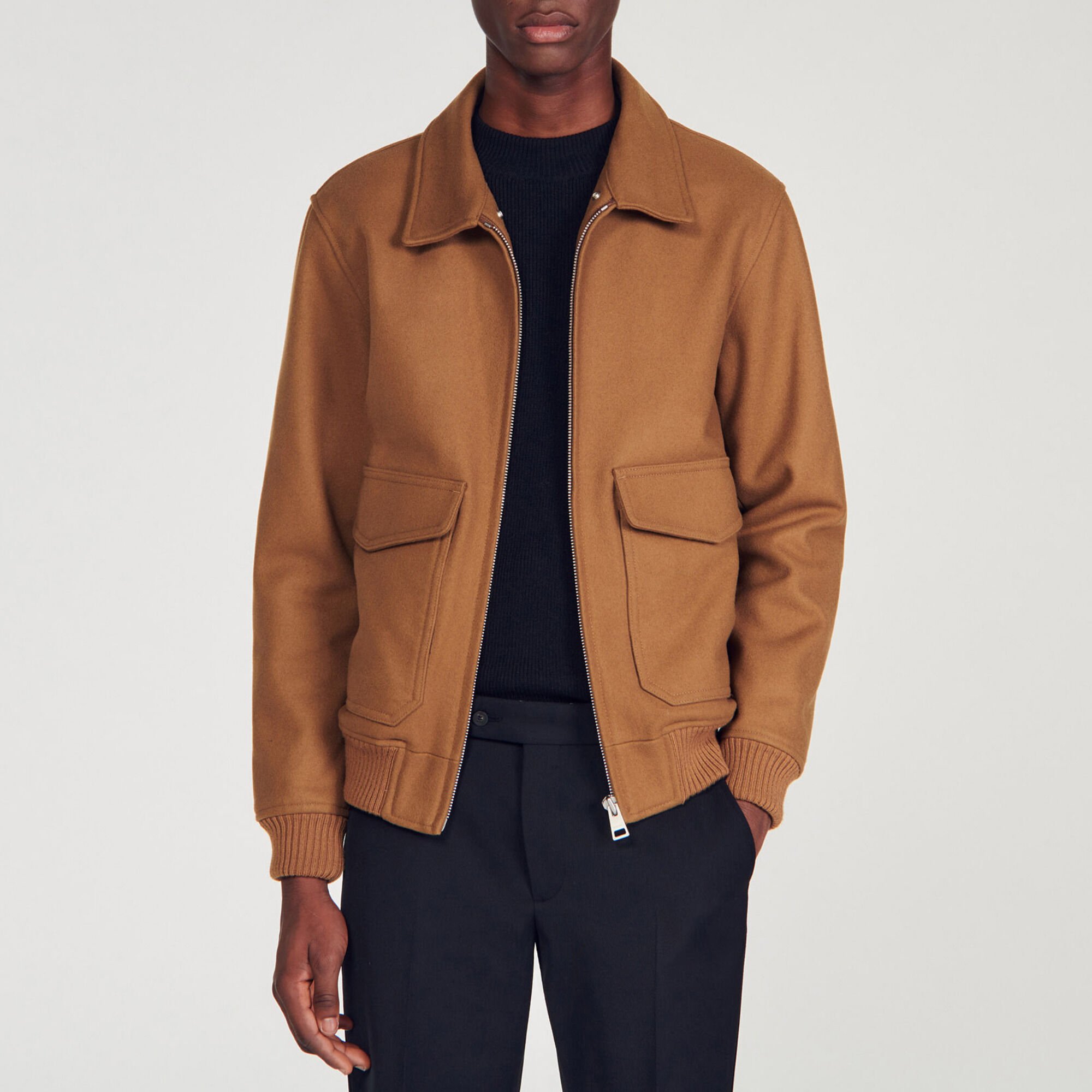 Fliegerjacke mit Lammfellkragen