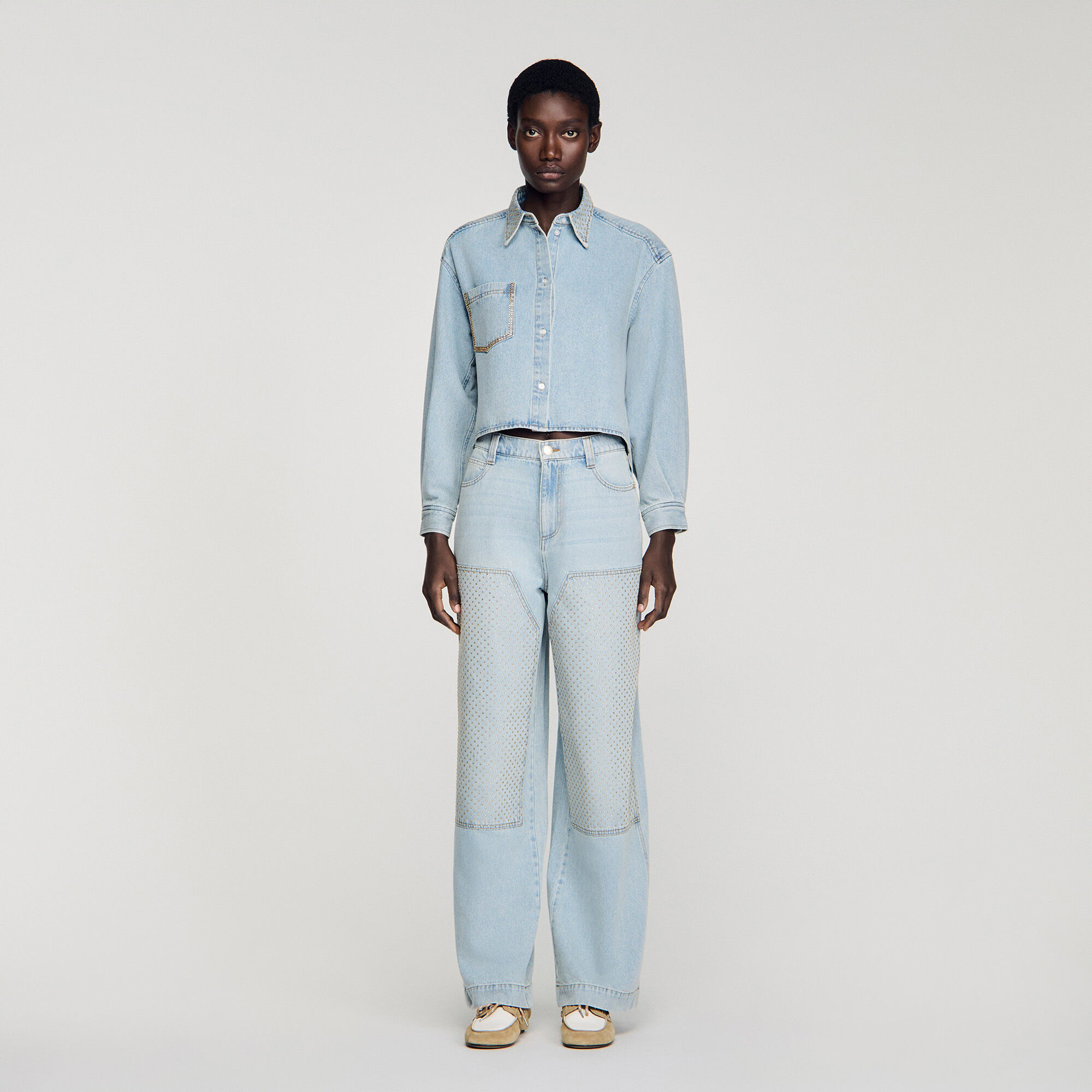 Kurzes Jeanshemd mit Strass