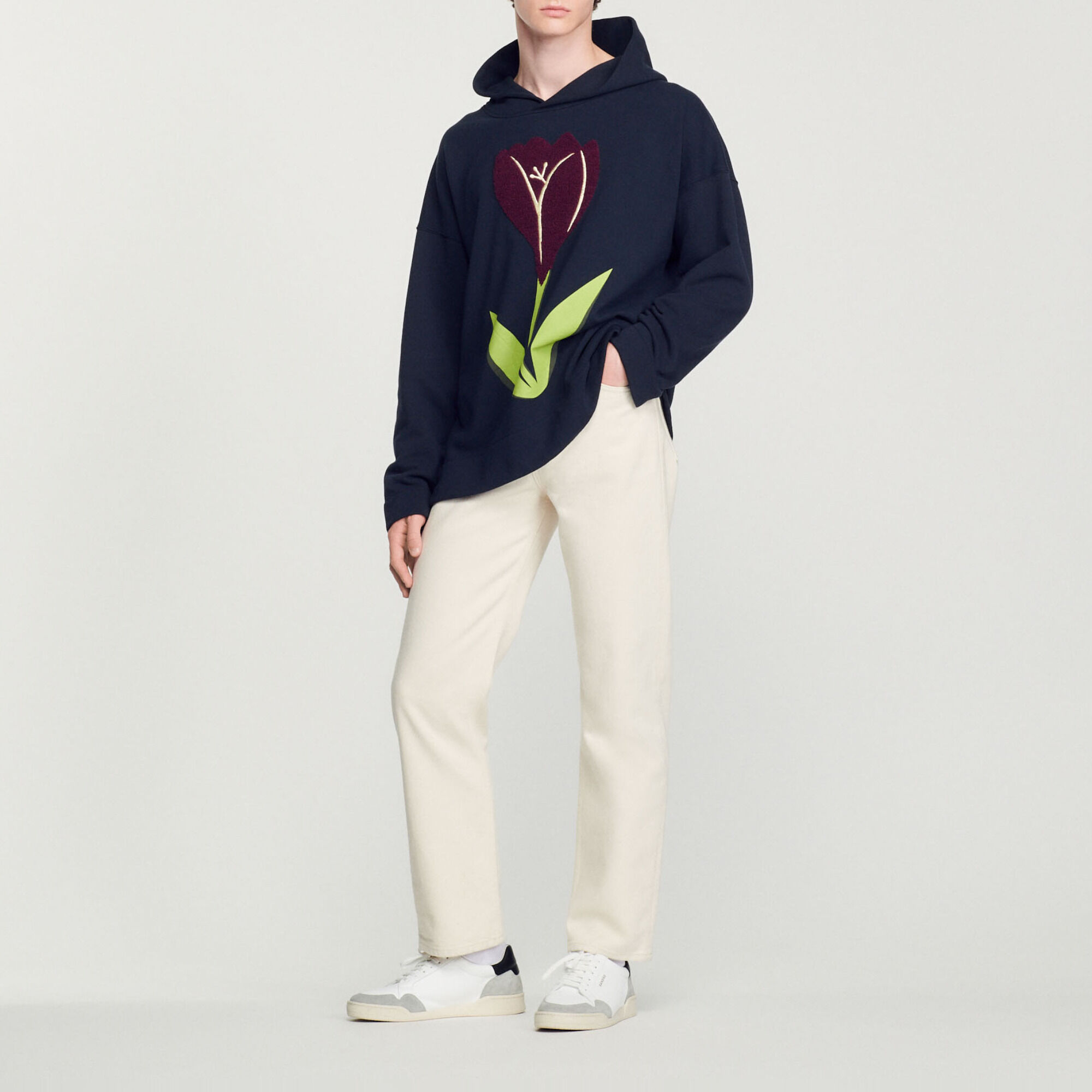 Kapuzenhoodie mit Tulpen-Stickerei