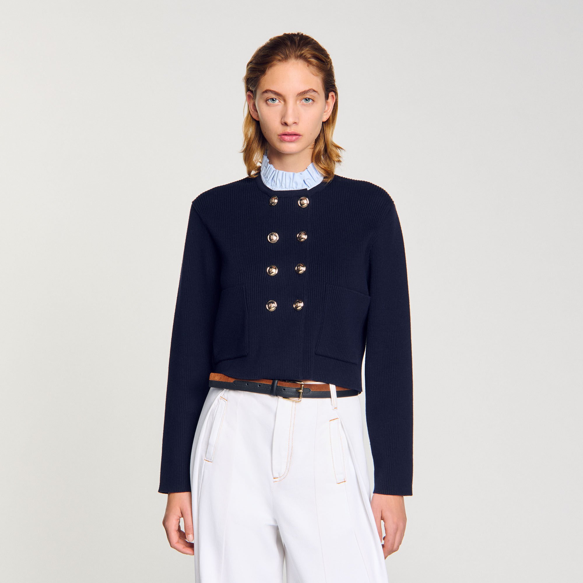 Cardigan mit abnehmbarem Volantkragen