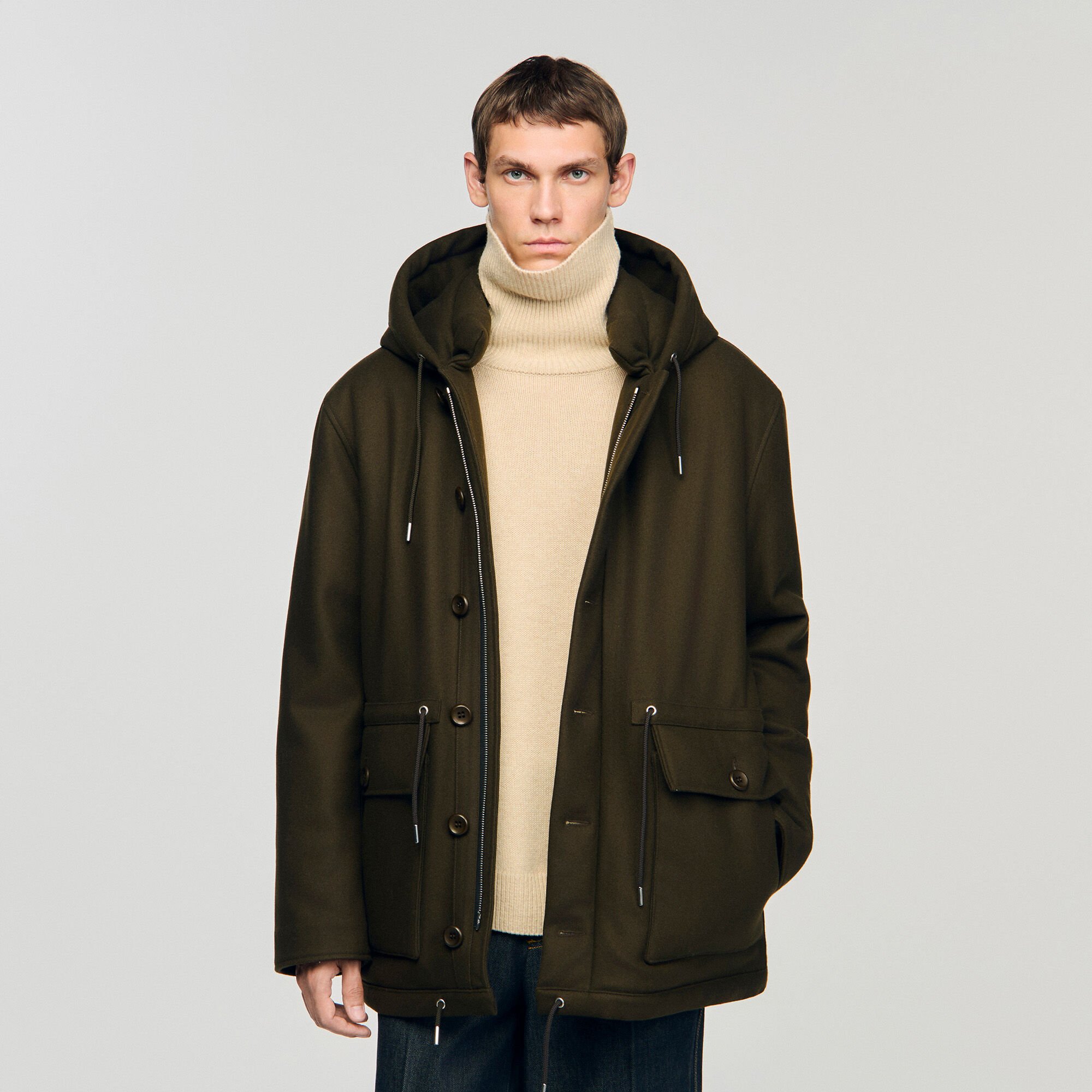 Parka aus Wolle mit Kapuze