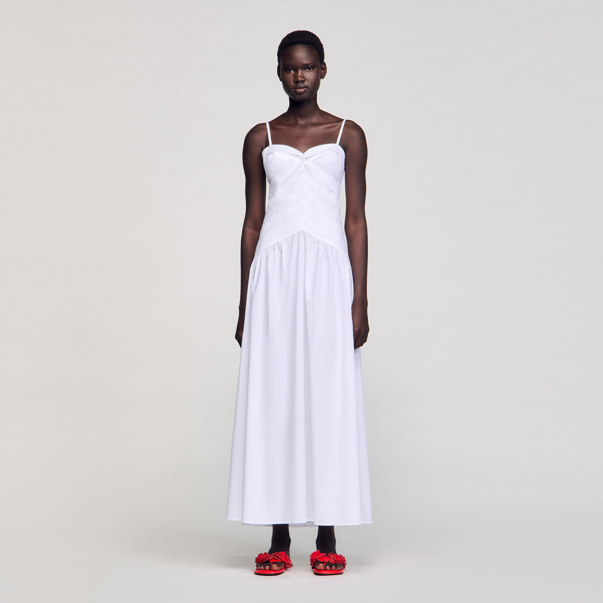 Langes Kleid mit drapiertem Bustier