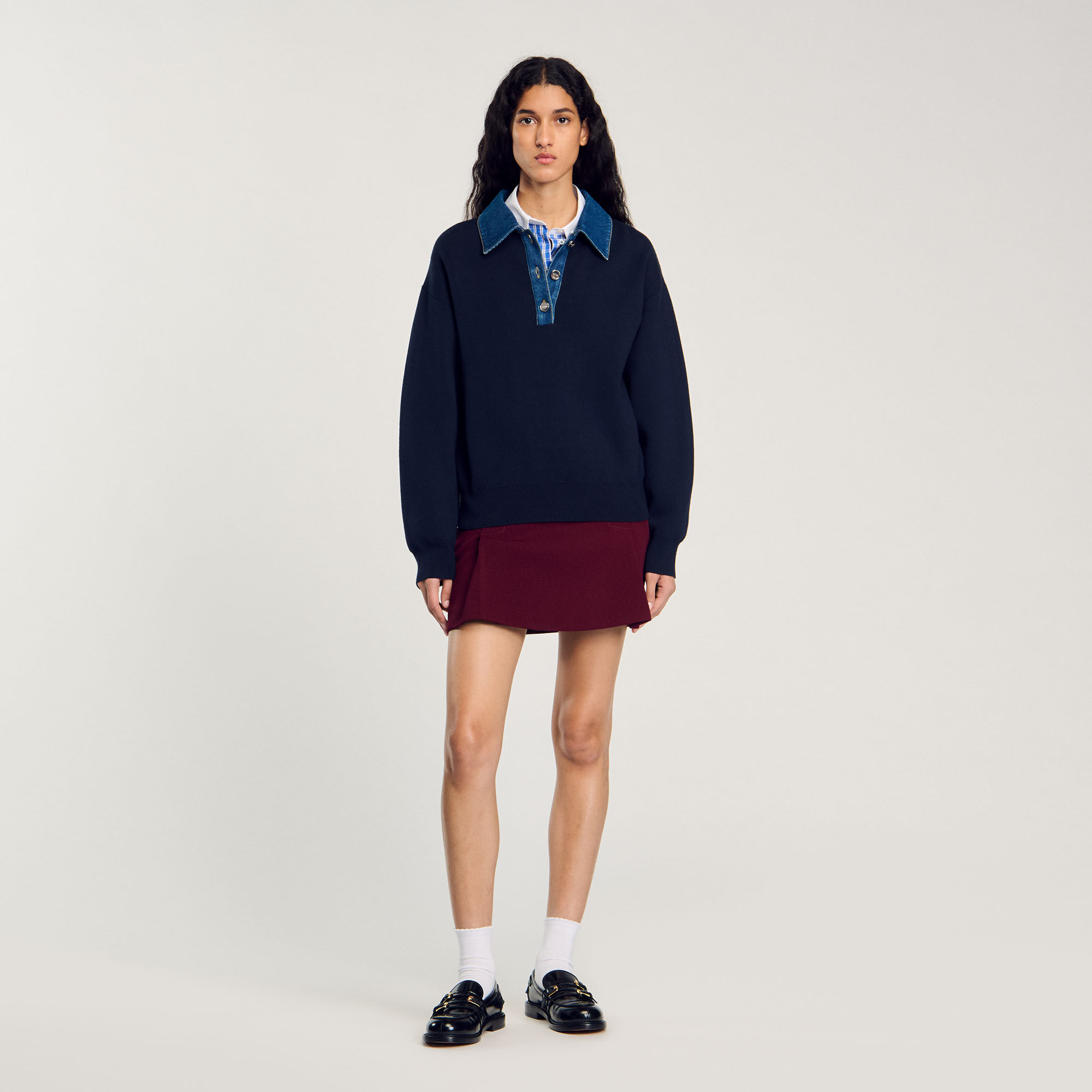 Pullover mit Kragen aus Jeansstoff