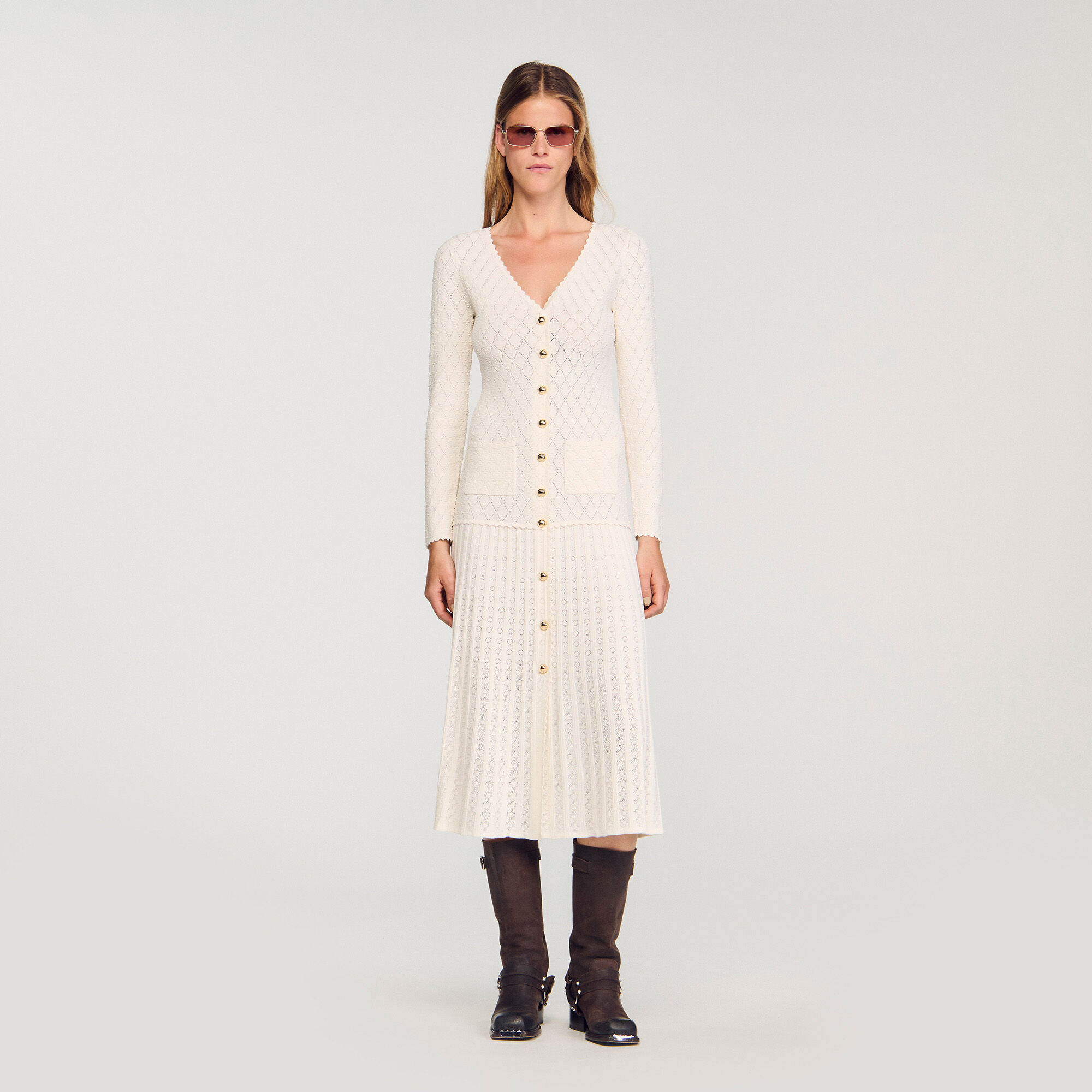 Langes Strickkleid mit Ziermuster
