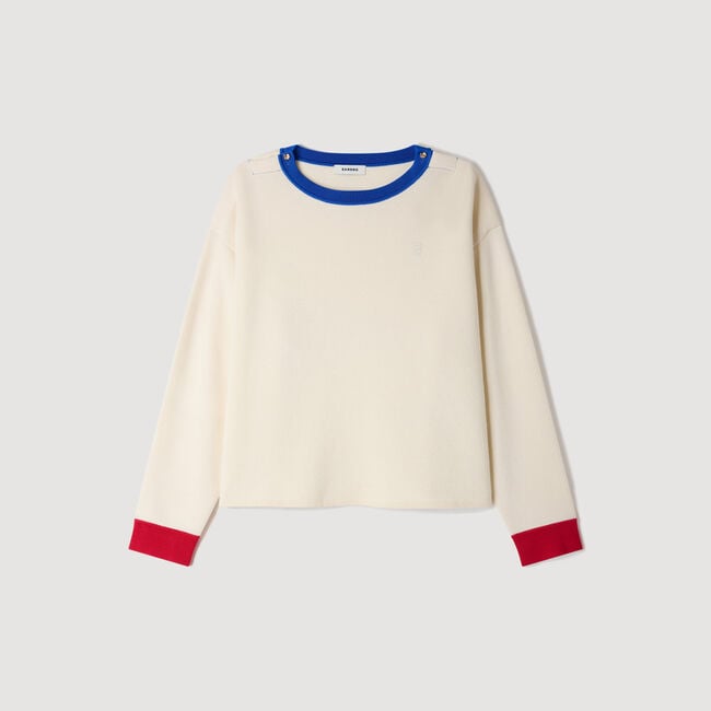 Wollpullover mit Kontrast-Rundhals - Damen | Sandro