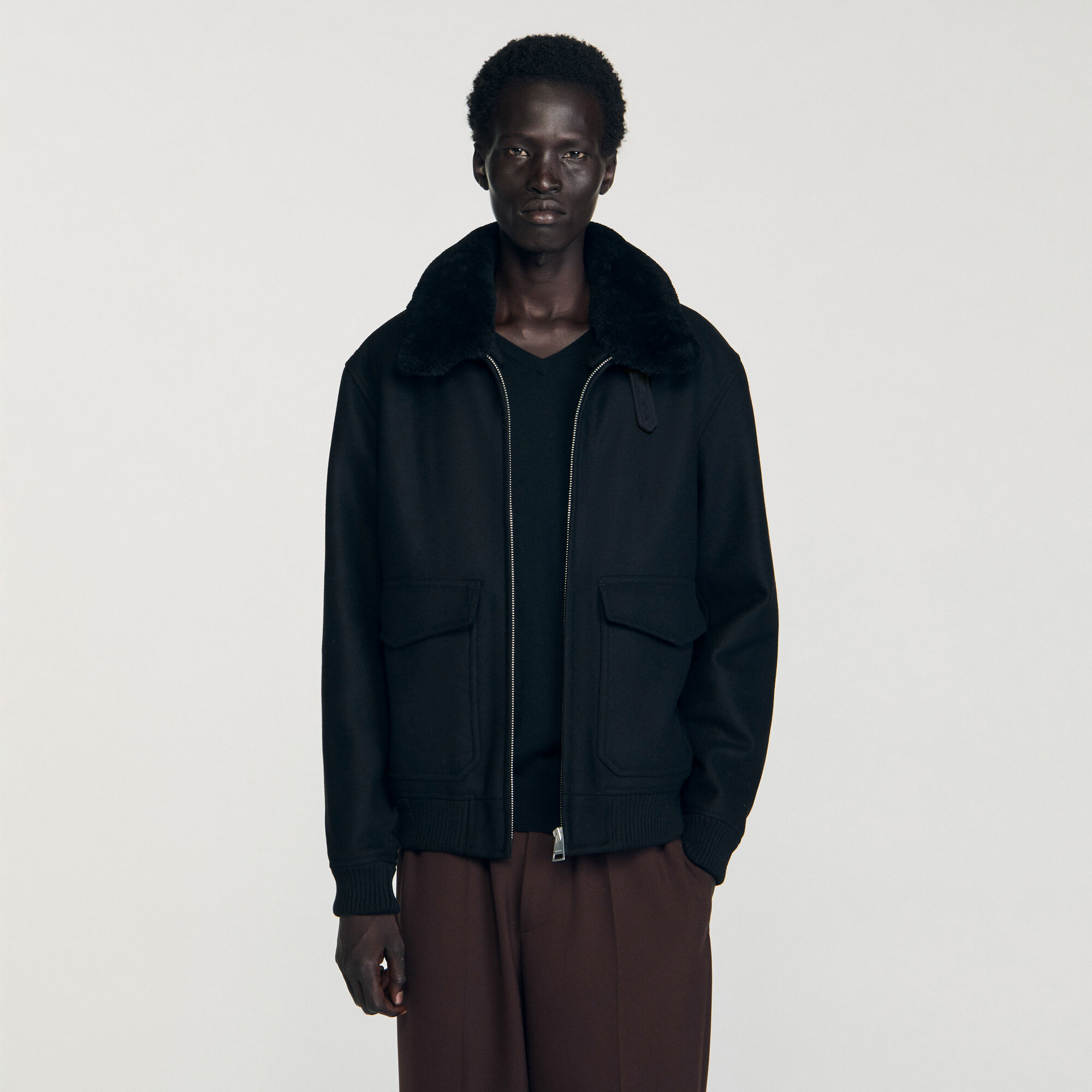 Fliegerjacke aus Wolle mit Kragen