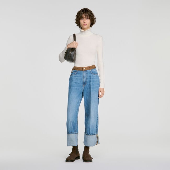 Woll-Rollkragenpullover mit Volant - Damen | Sandro