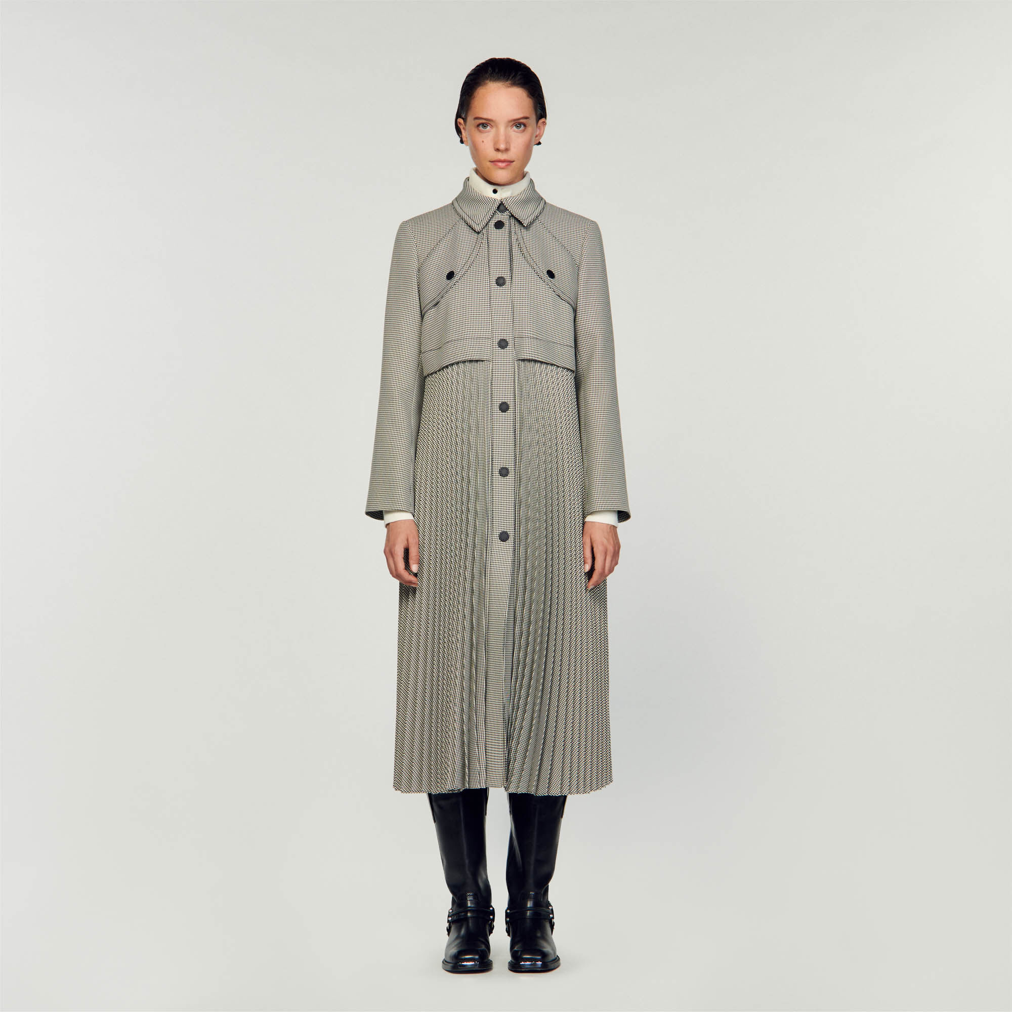 Trenchcoat mit Hahnentrittmuster