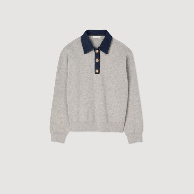 Pullover mit Kragen aus Jeansstoff