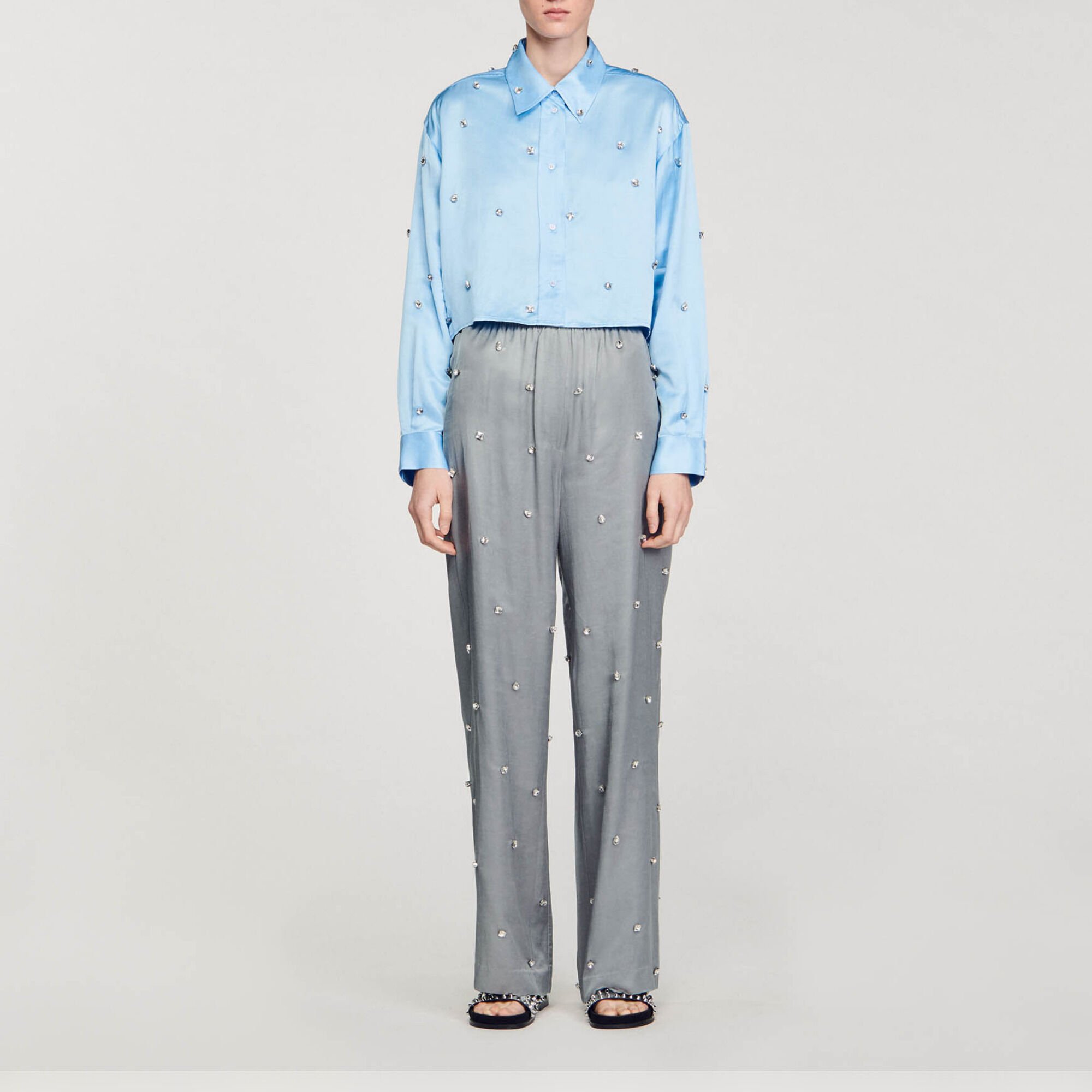 Satinhemd mit Strass-Verzierung