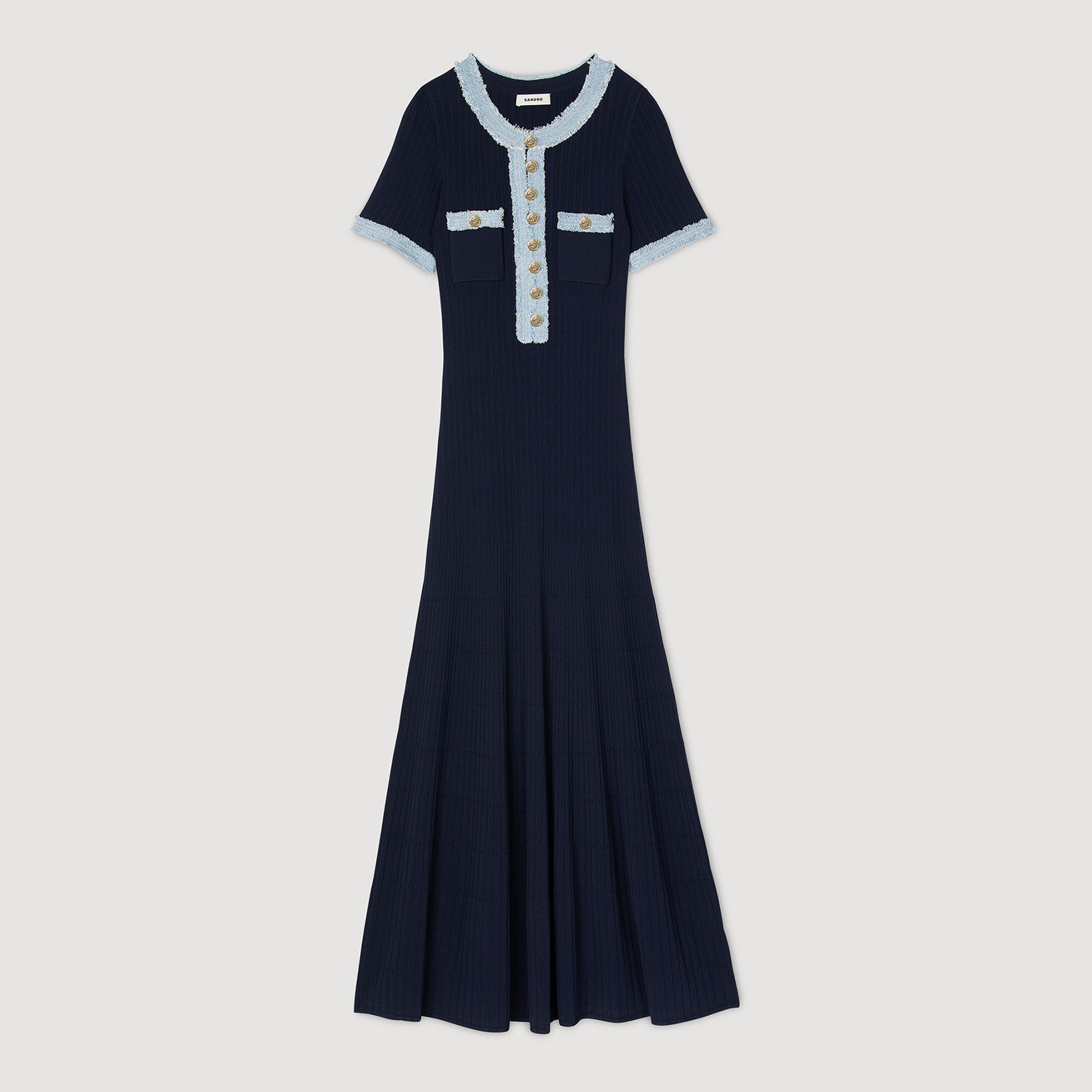 Midi-Kleid aus Strick und Denim